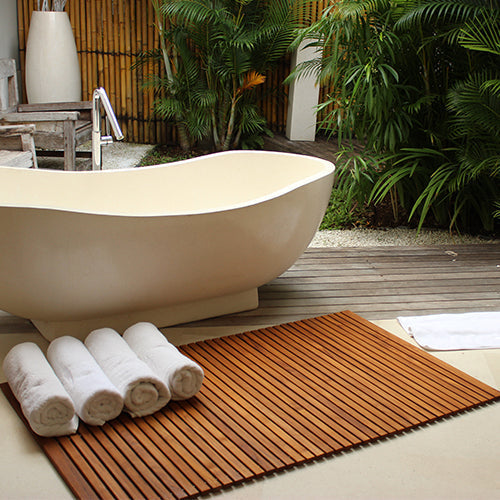 BATHROOM TEAK WOOD SHOWER AND BATH MAT WITH OILED FINISH
