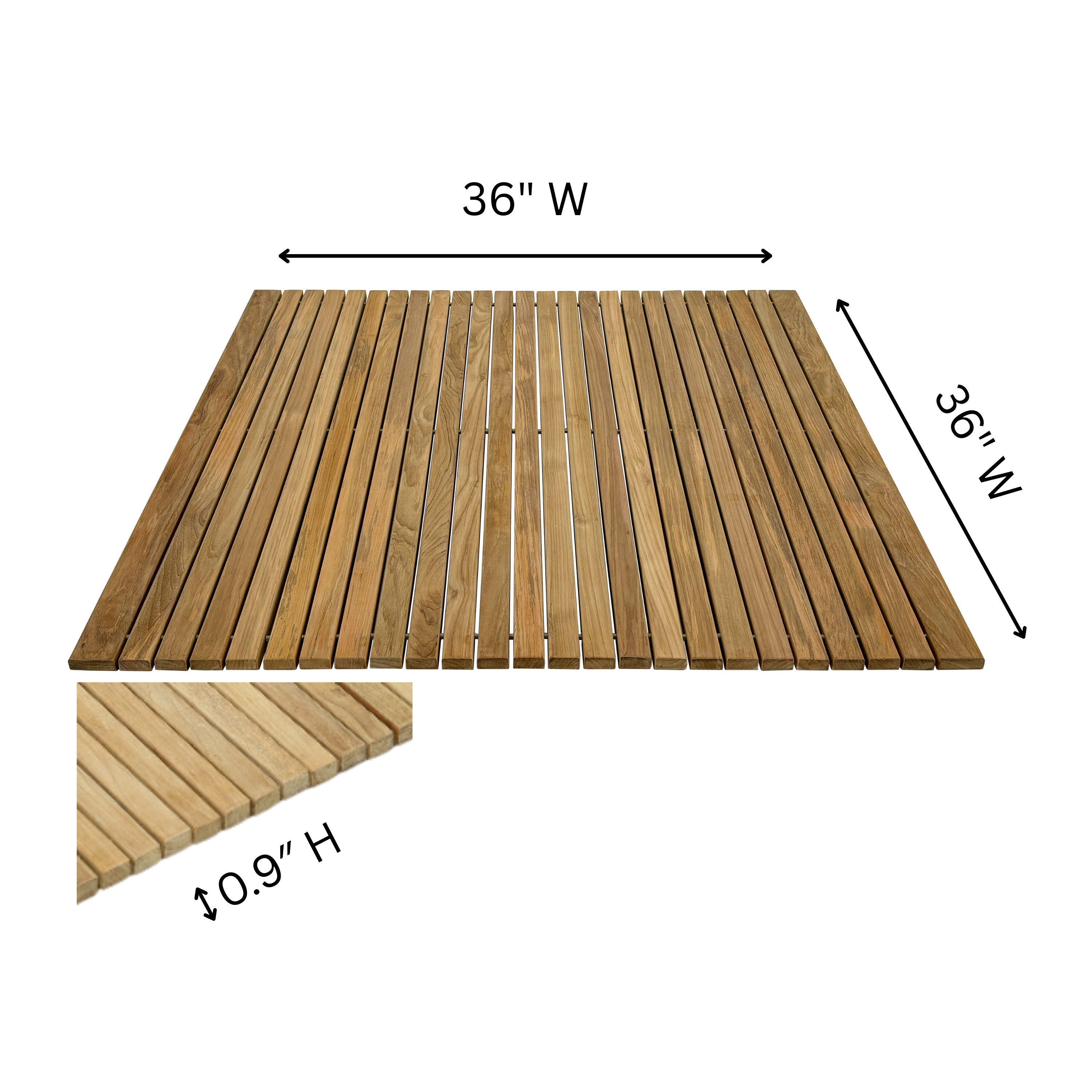 Chiba Teak Shower and Bath String Mat with Rubber Footing 36″ x 36"