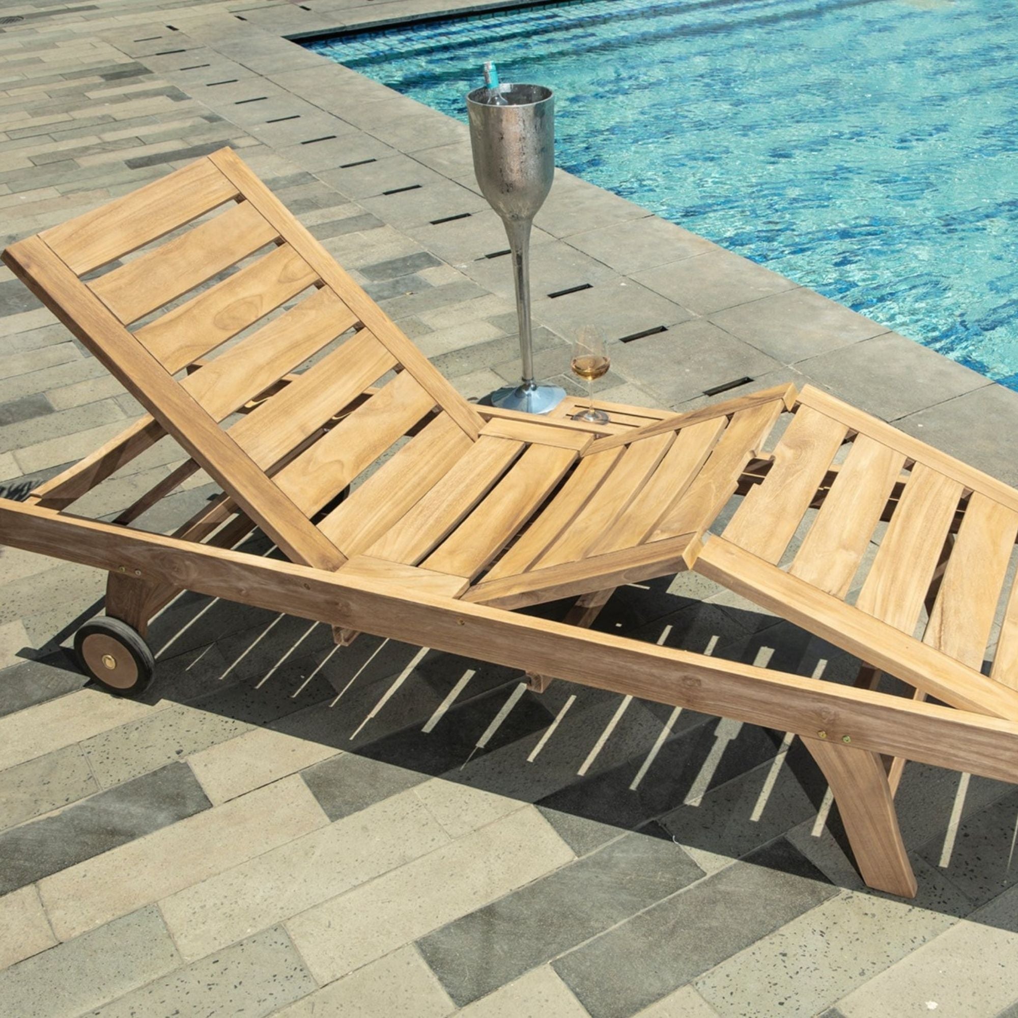 Naples Natural Teak Outdoor Sun Lounger with Adjustable Seat and Side Table