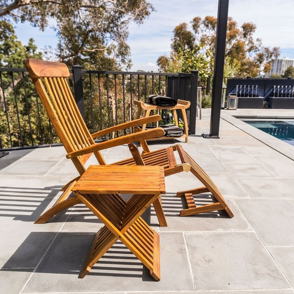 Winchester Oiled Teak Shower and Bath Folding Stool with Horizontal Slats