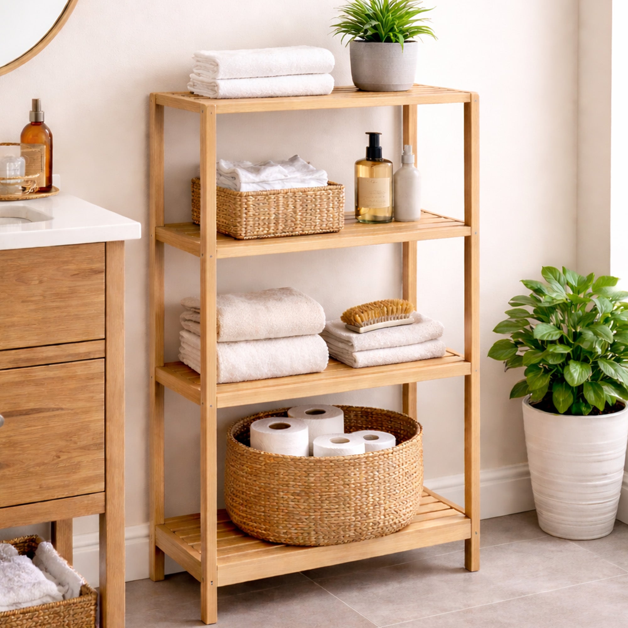 Natural Teak Indoor/Outdoor Storage Rack - 55"