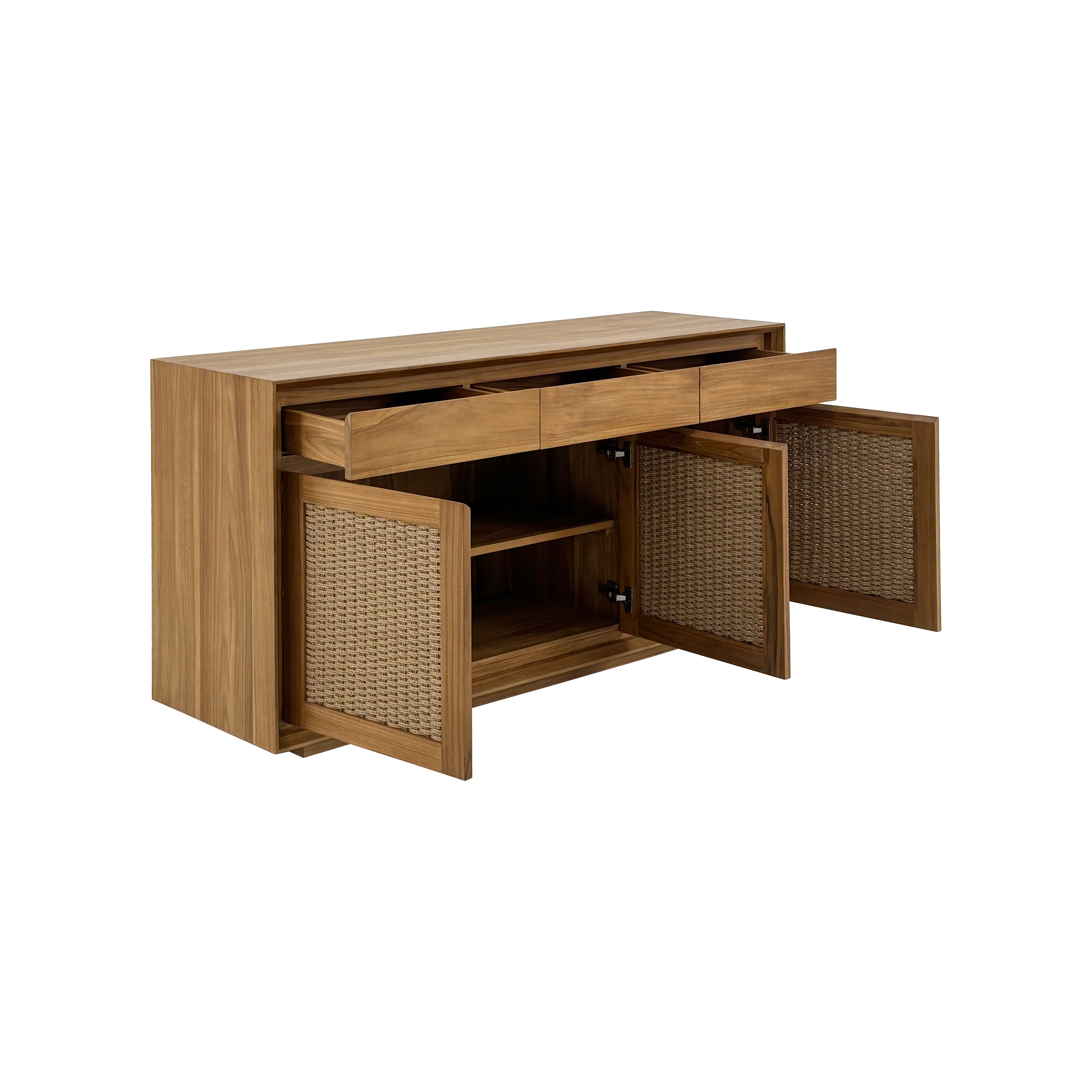 Oslo Natural Teak Indoor Sideboard with Fabric Doors - 61"