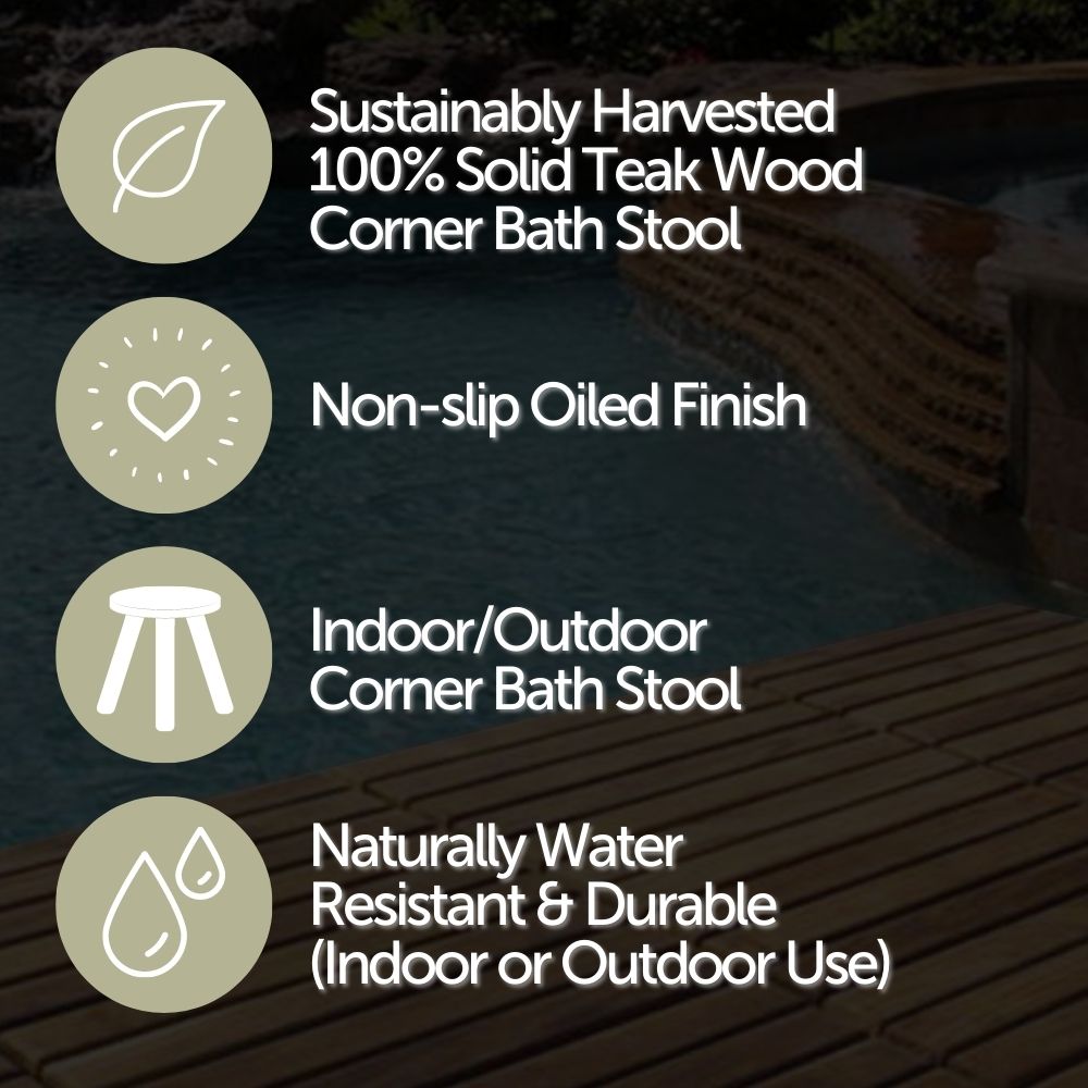 Tanzania Oiled Teak Shower and Bath Corner Stool with Shelf
