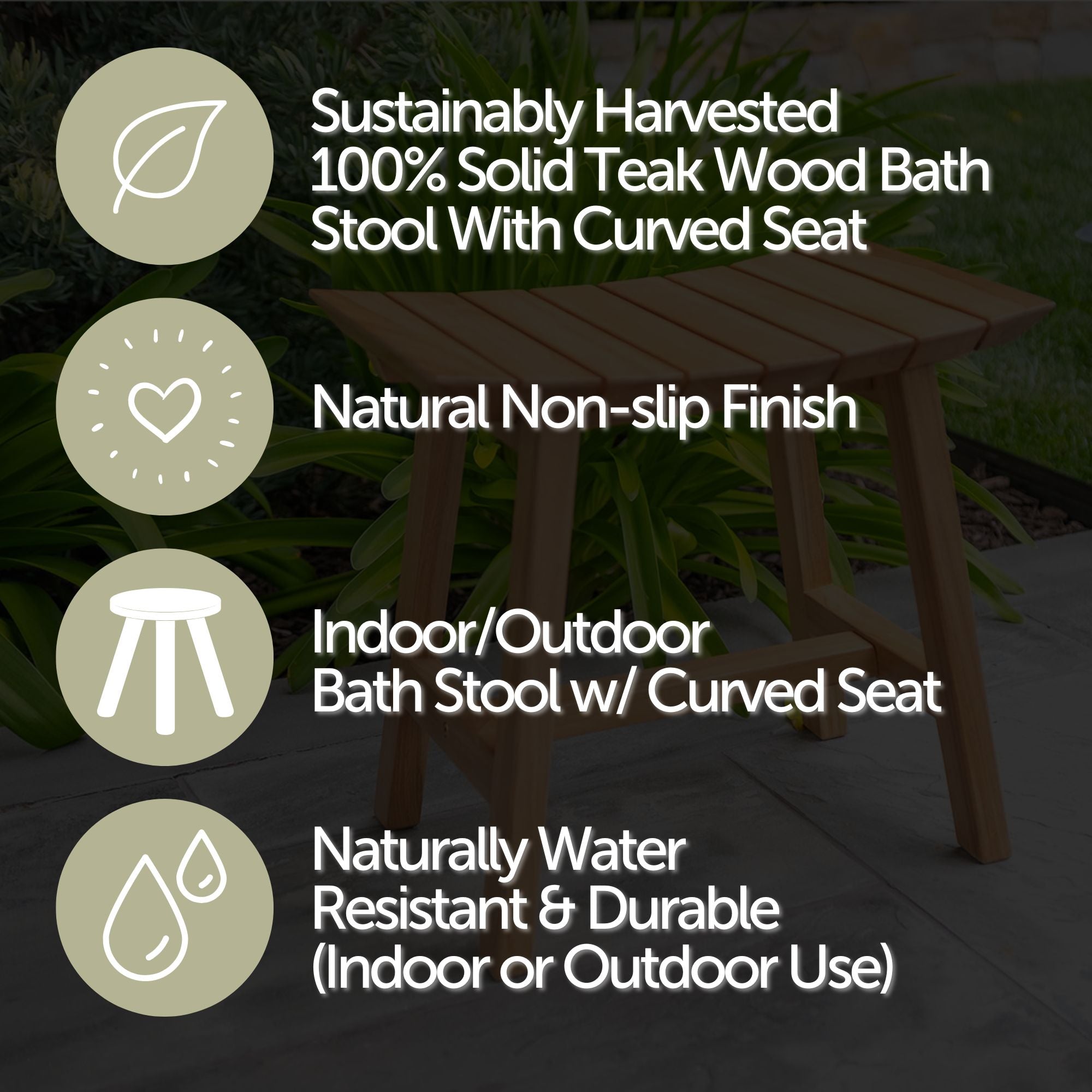 Phoenix Natural Teak Shower and Bath Slatted Stool