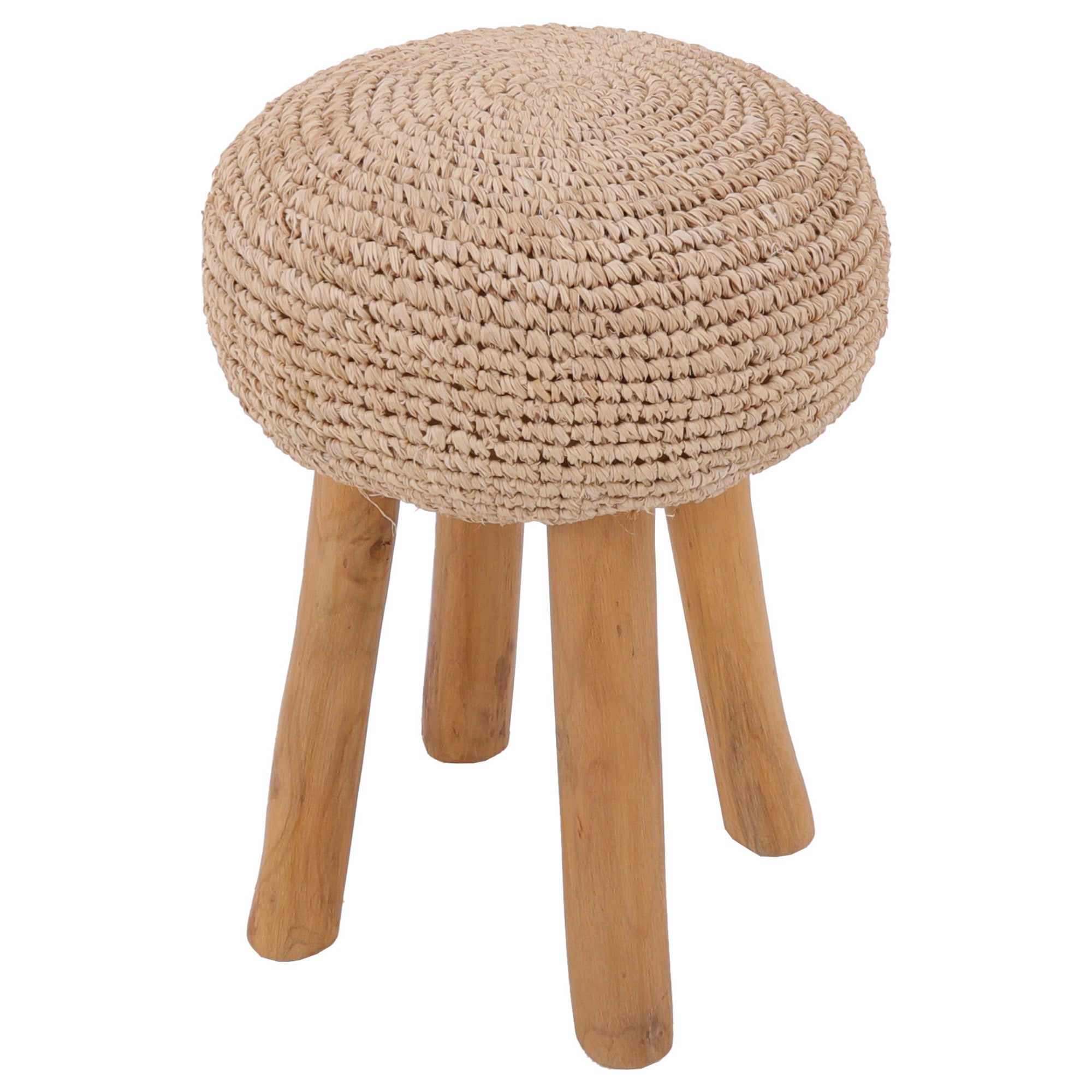Kuta Natural Teak Indoor Branch Stool with Raffia Seat