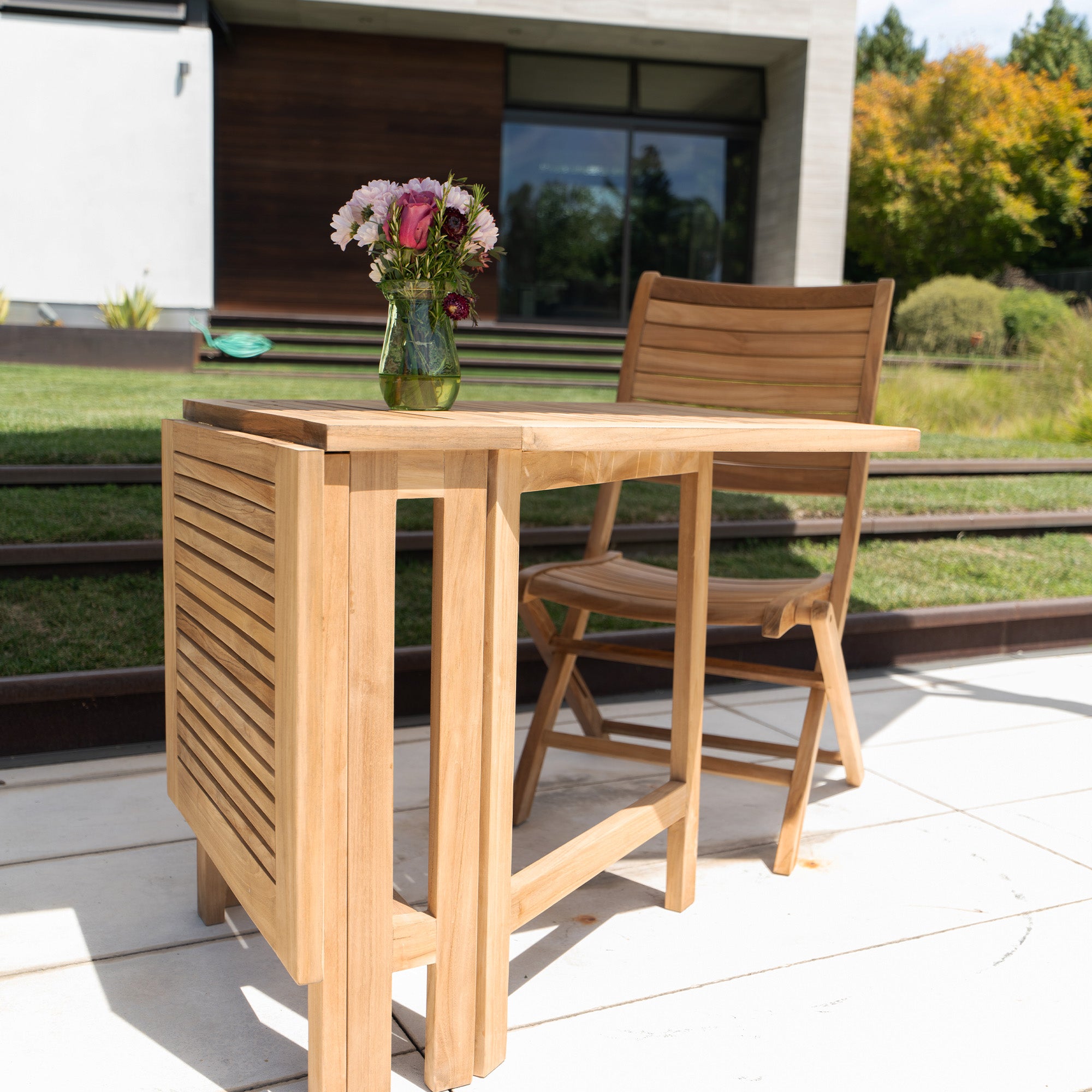 Telluride Natural Teak Rectangular Dual Folding Balcony Table - 51"