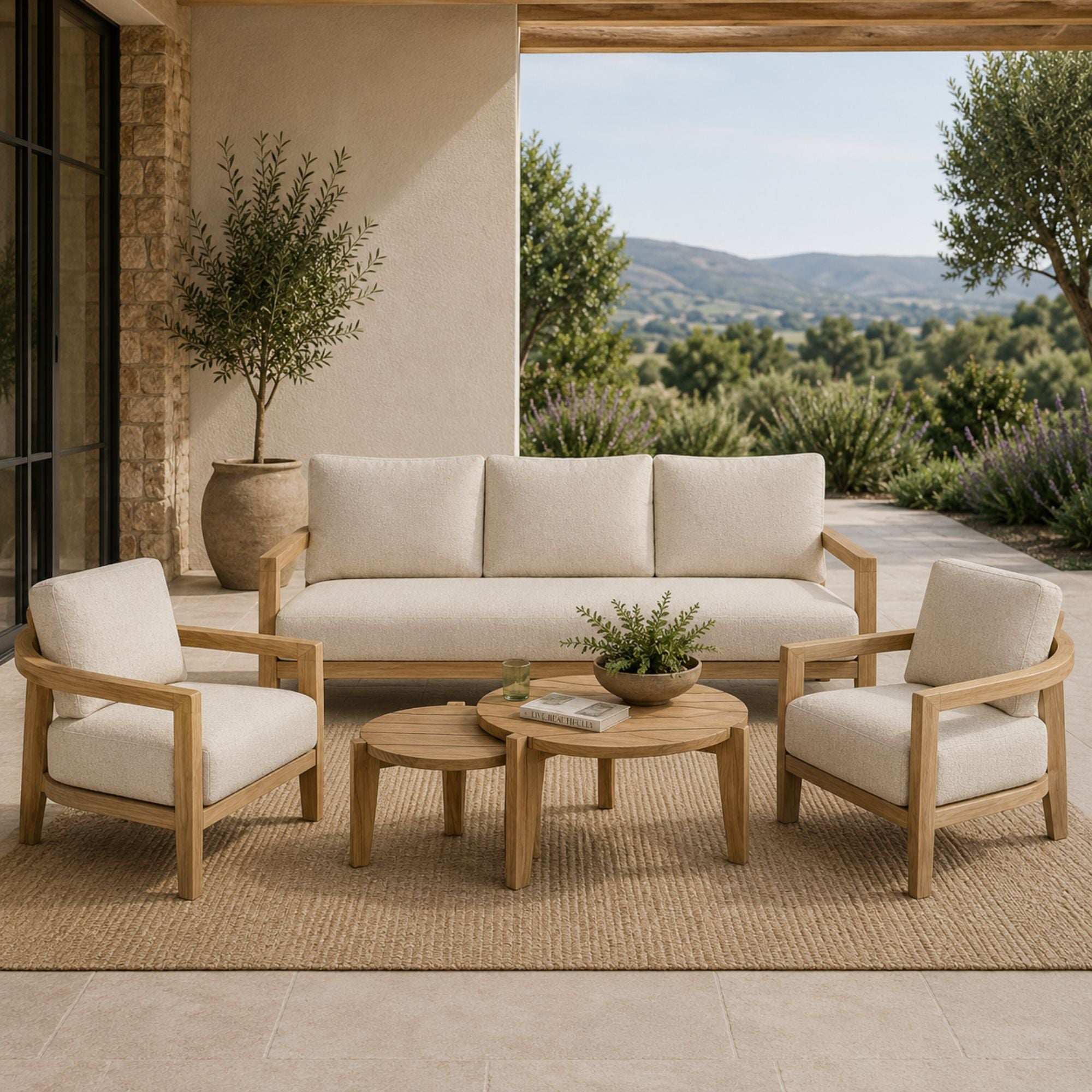 Strand Natural Teak Outdoor Couch with Cushions - 80"