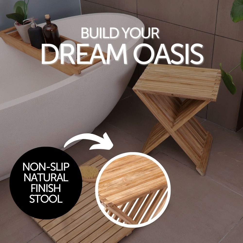 Kingsland Natural Folding Stool with Horizontal Slats