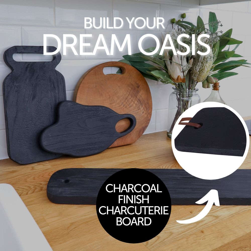 Charcoal Teak Charcuterie/Cutting Board 24"