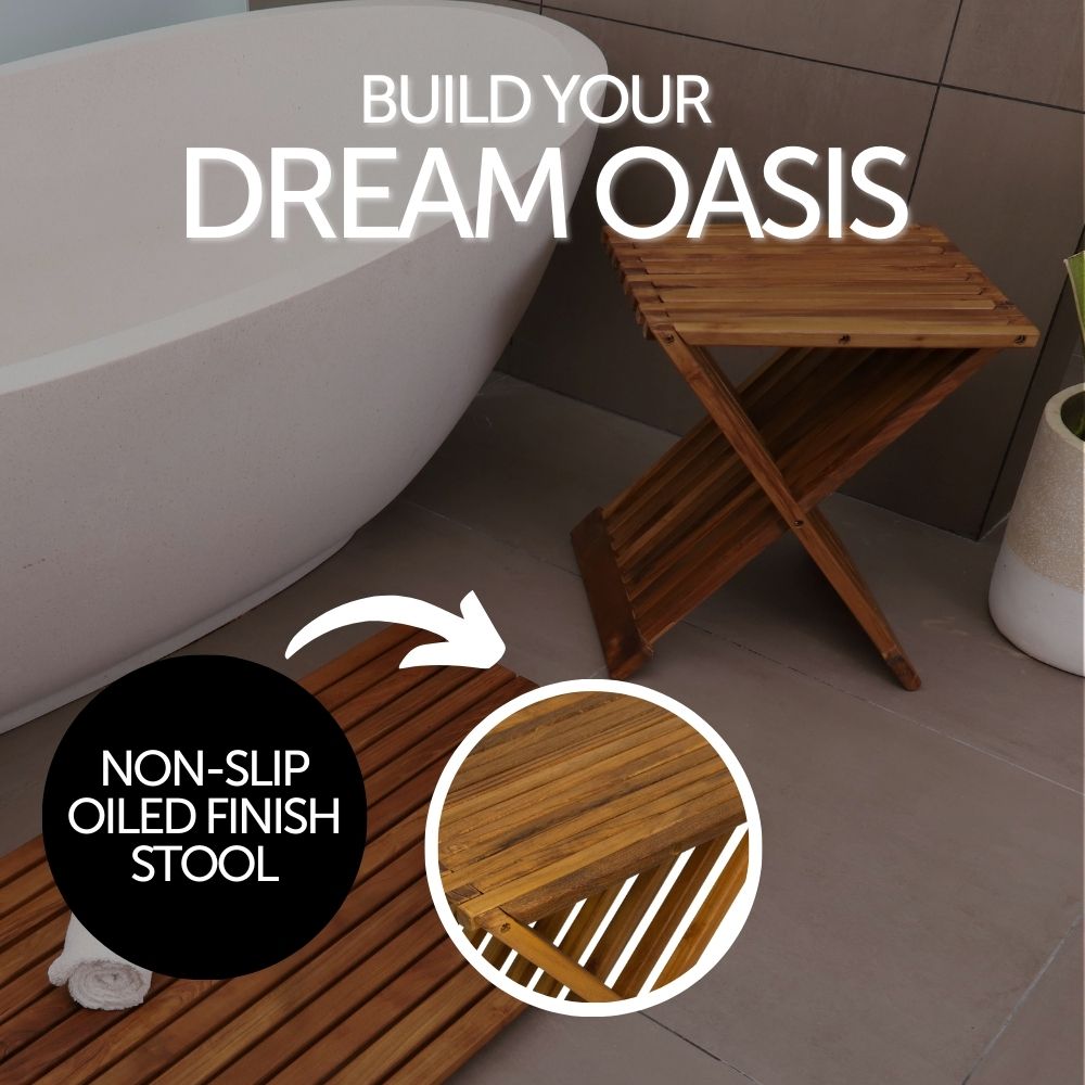 Winchester Teak Shower and Bath Folding Stool with Horizontal Slats