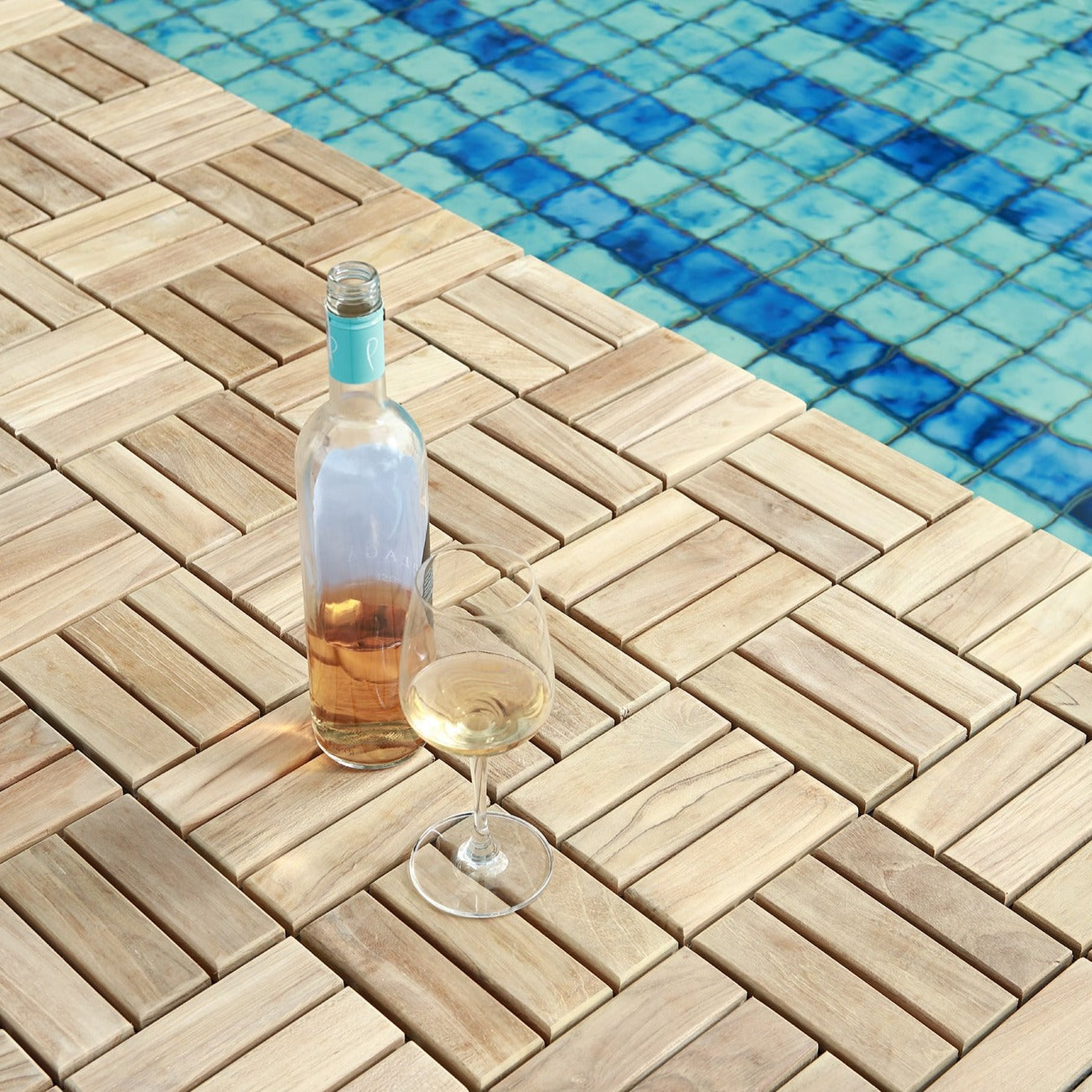 Coastal Natural Teak Outdoor Interlocking Tiles, 12 Slat (10 sq ft)