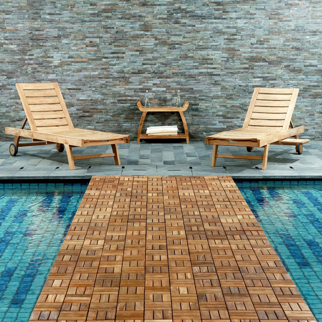 Carlsbad Oiled Teak Outdoor Interlocking Tiles, 12 Slat (10 sq ft)