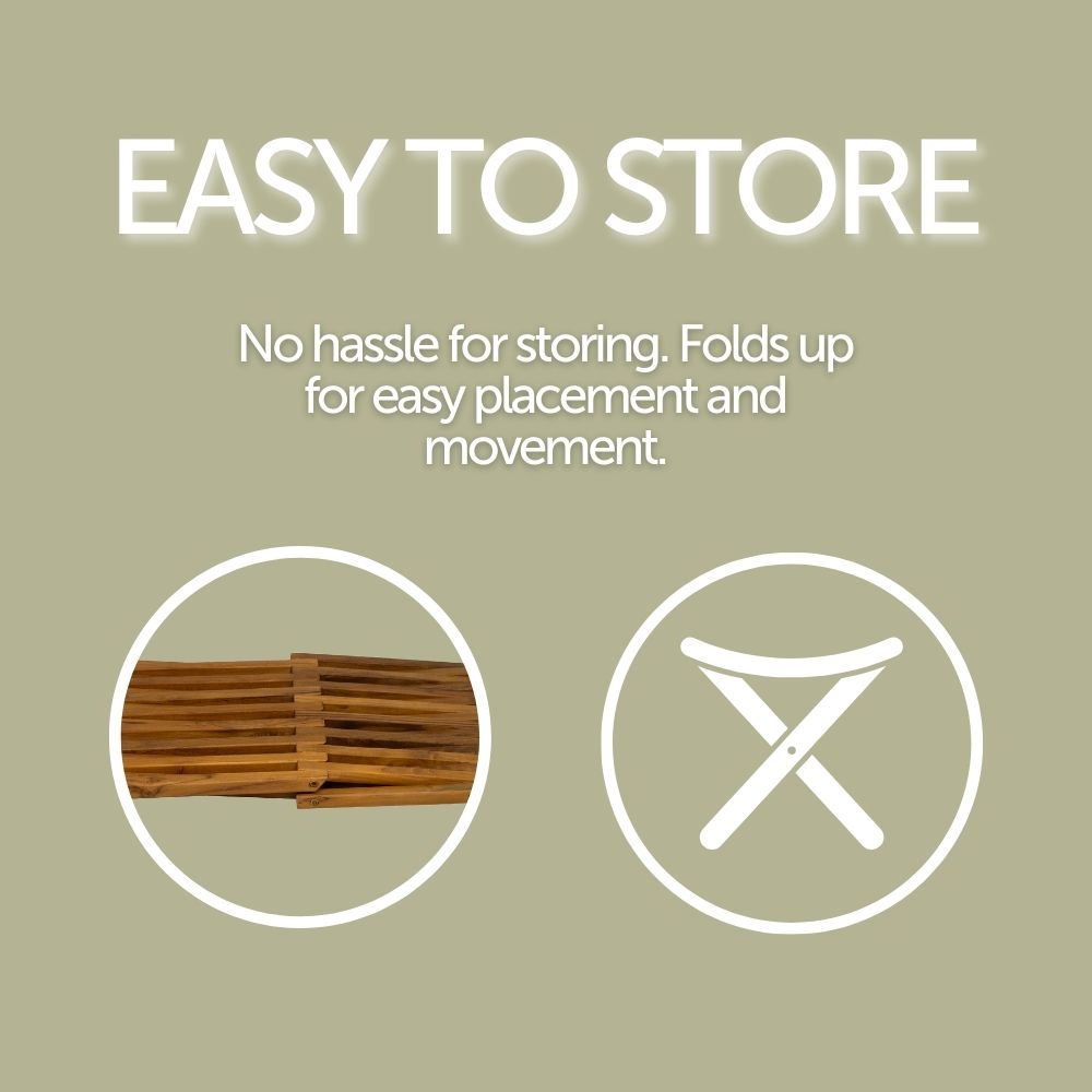 Winchester Teak Shower and Bath Folding Stool with Horizontal Slats