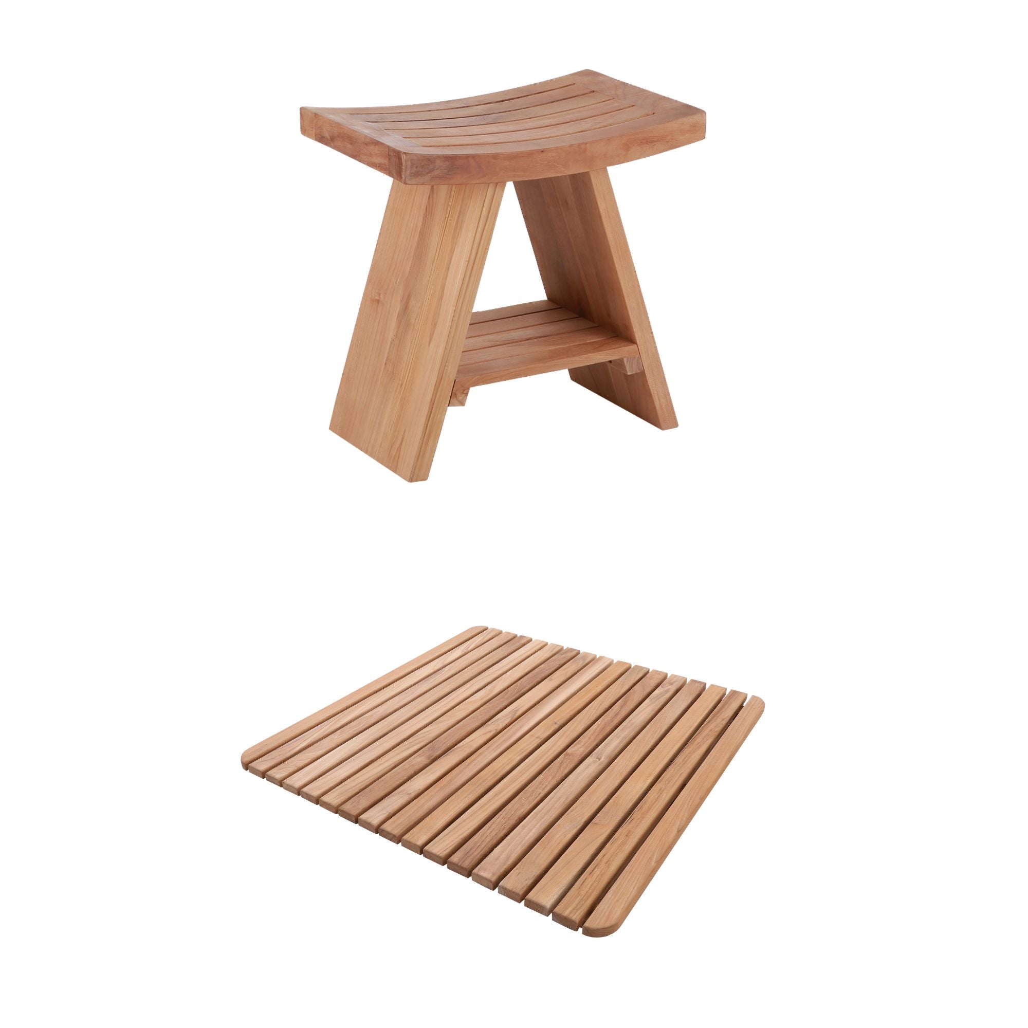 Natural Yukon 24" Shower Mat & Siena Natural Stool - SET