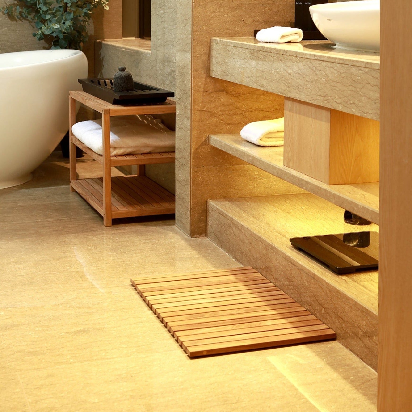 Sunriver Teak Shower and Bath String Mat with Rubber Feet 23.62" x 15.75"