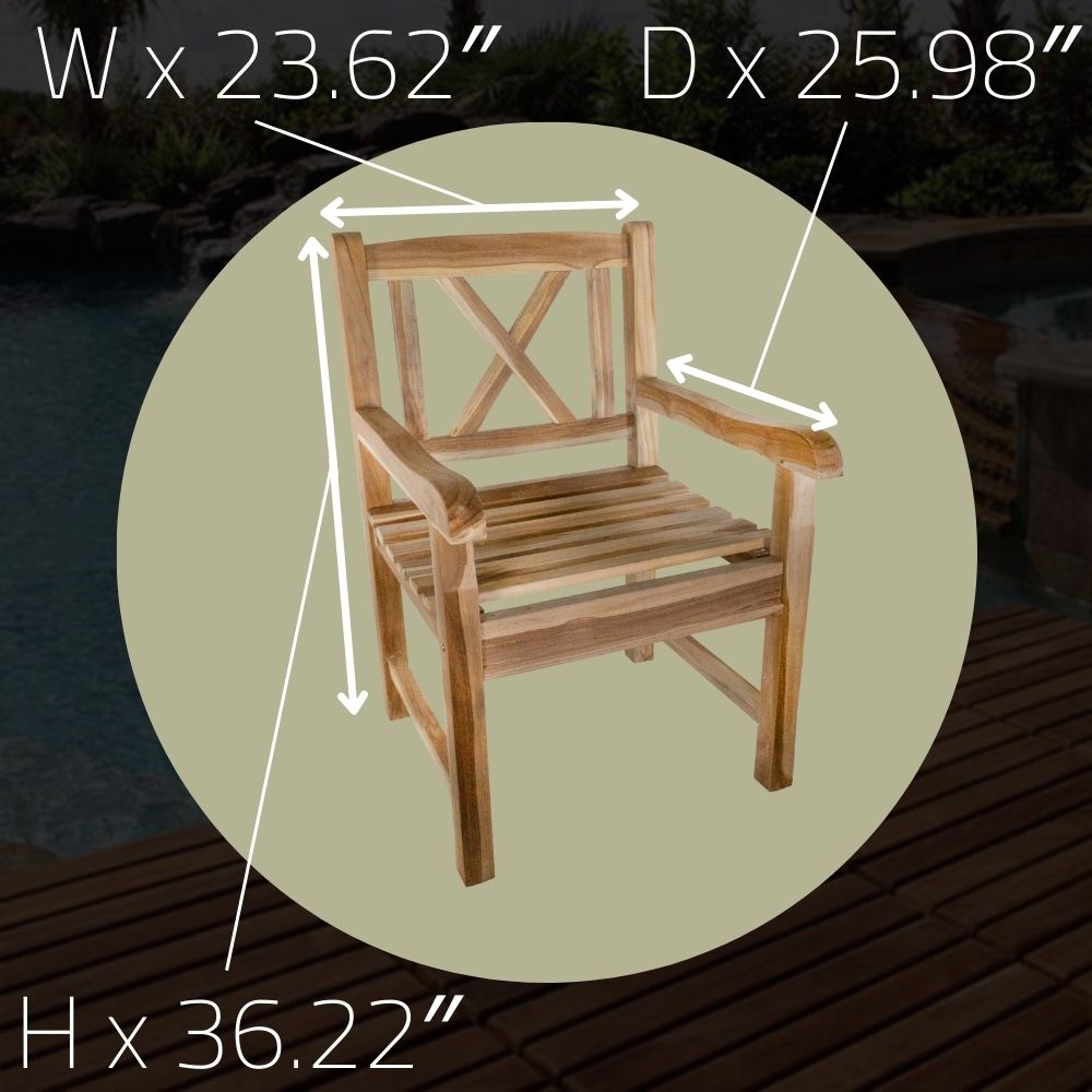 Stockholm Natural Teak Outdoor Patio Dining Chair with Arm Rests