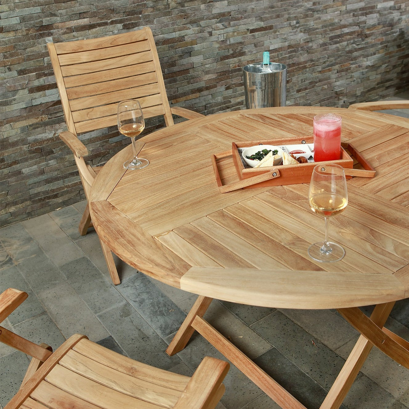 Naples Natural Teak Outdoor Foldable Round Dining Table - 47"