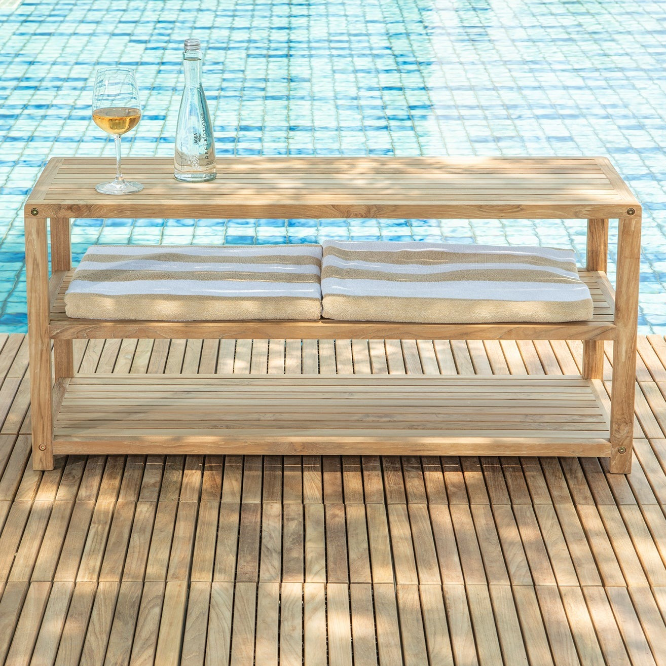 Savannah Natural Teak Shower and Spa/Bathroom/Outdoor - Storage Bench with Shelves- 28" or 40"