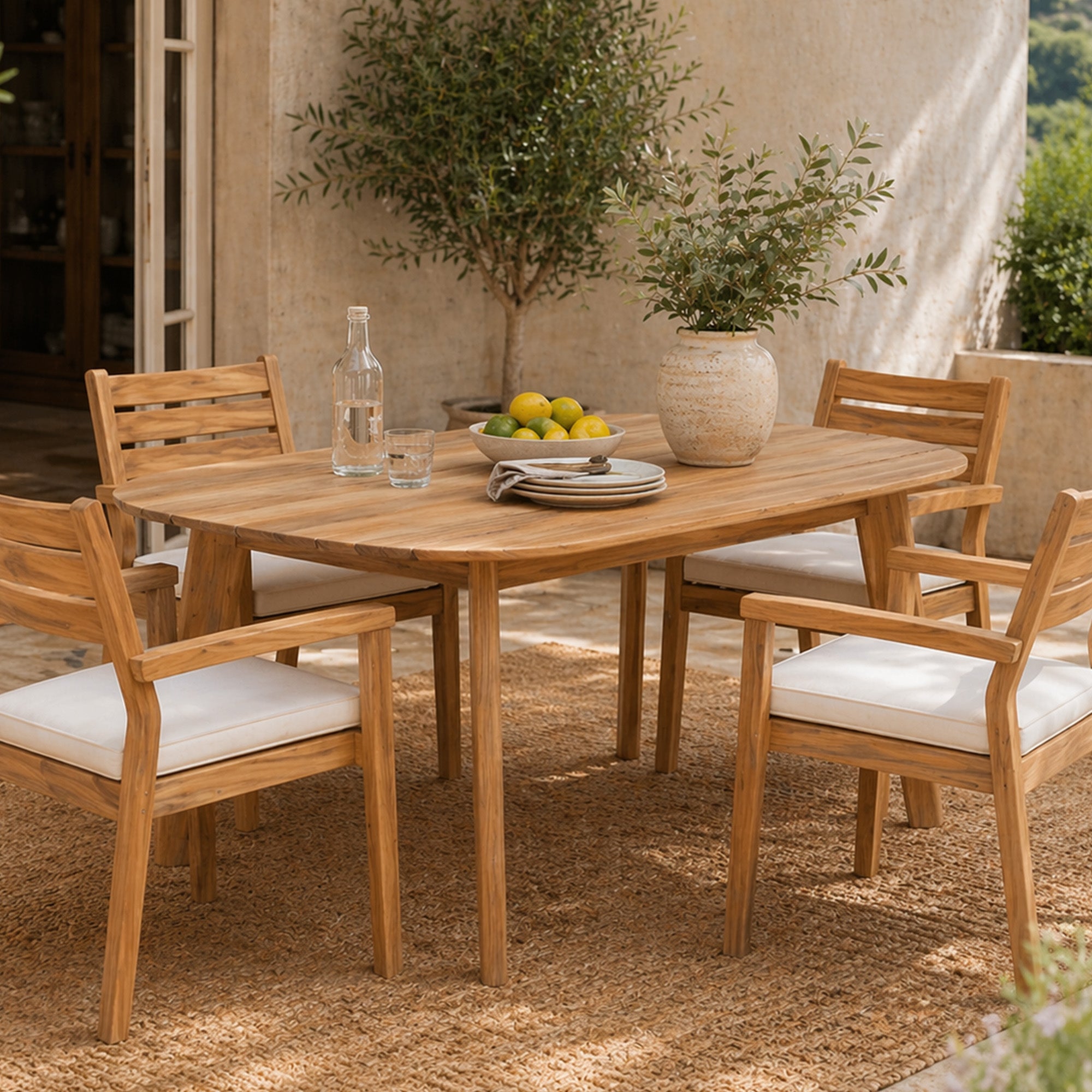 Natural Teak Outdoor Rounded 4-6 Person Dining Table