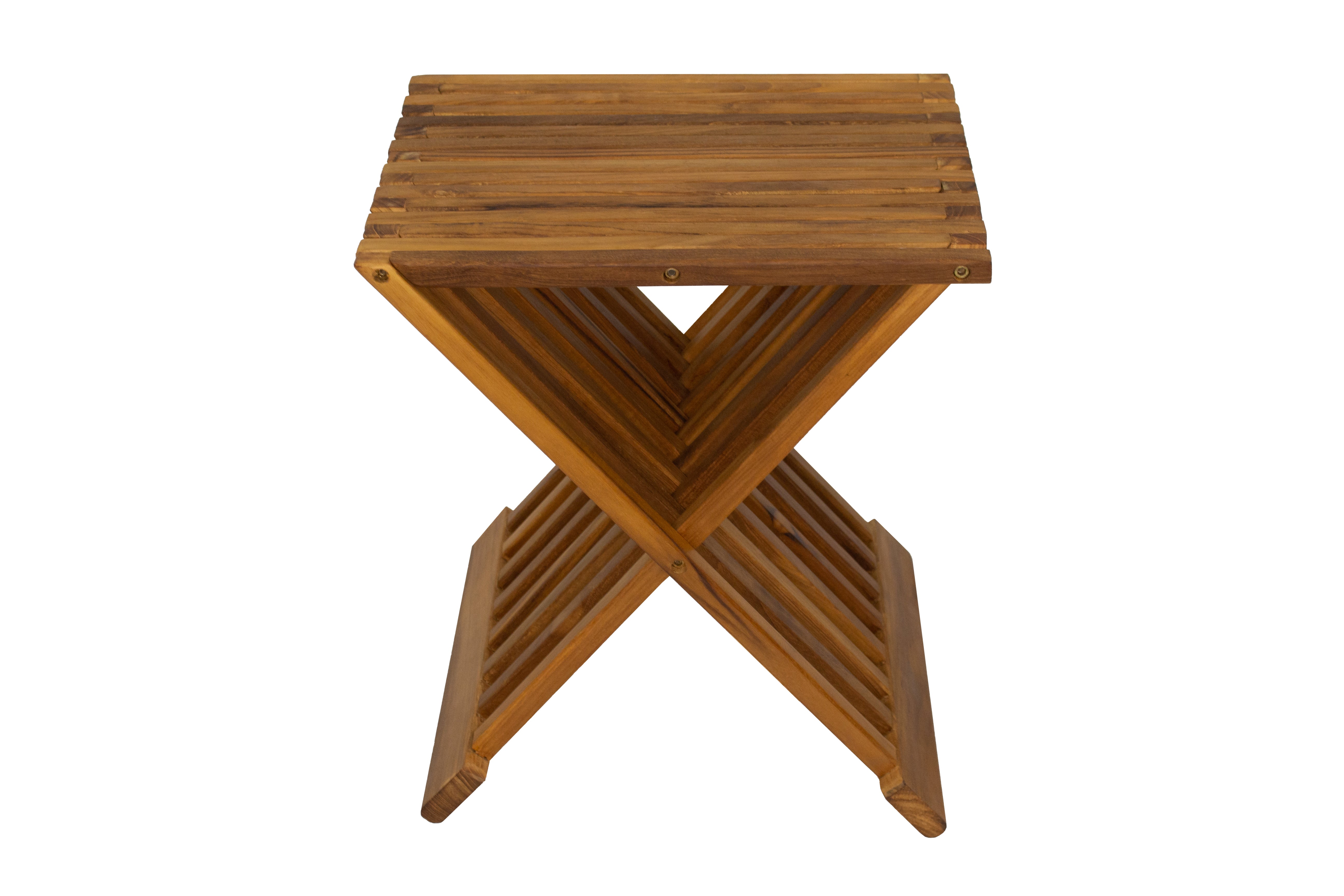 Winchester Teak Shower and Bath Folding Stool with Horizontal Slats