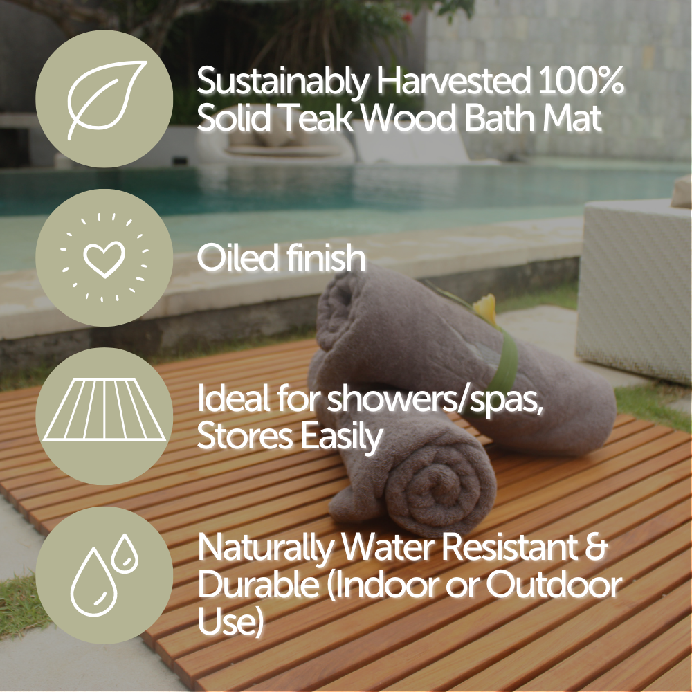 Durango Oiled Teak Shower and Bath Mat with Wide End Slat 31.4″ x 19.6″