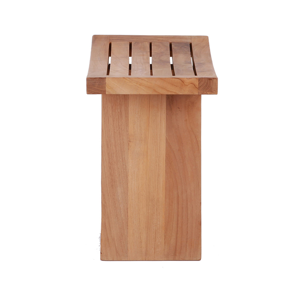 Siena Natural Teak Shower and Bath Stool with Curved Seat and Shelf