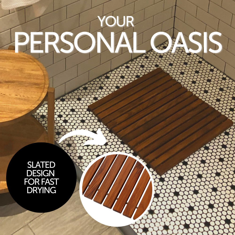 Over-lander Oiled Teak Shower and Bath String Mat 19.6″ x 19.6″