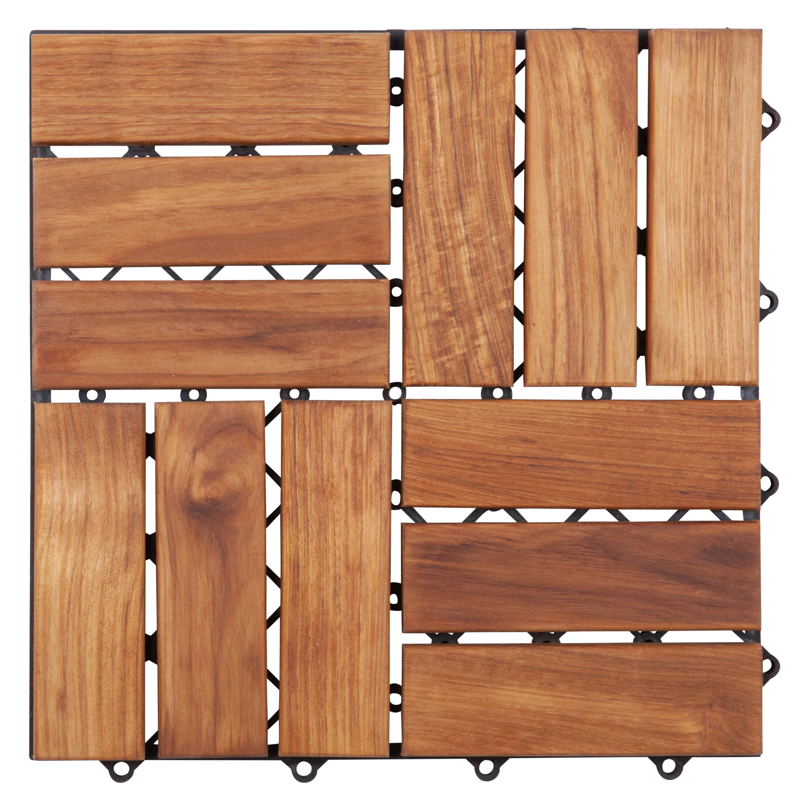 Coastal Oiled Teak Outdoor Interlocking Tiles, 12 Slat (10 sq ft)