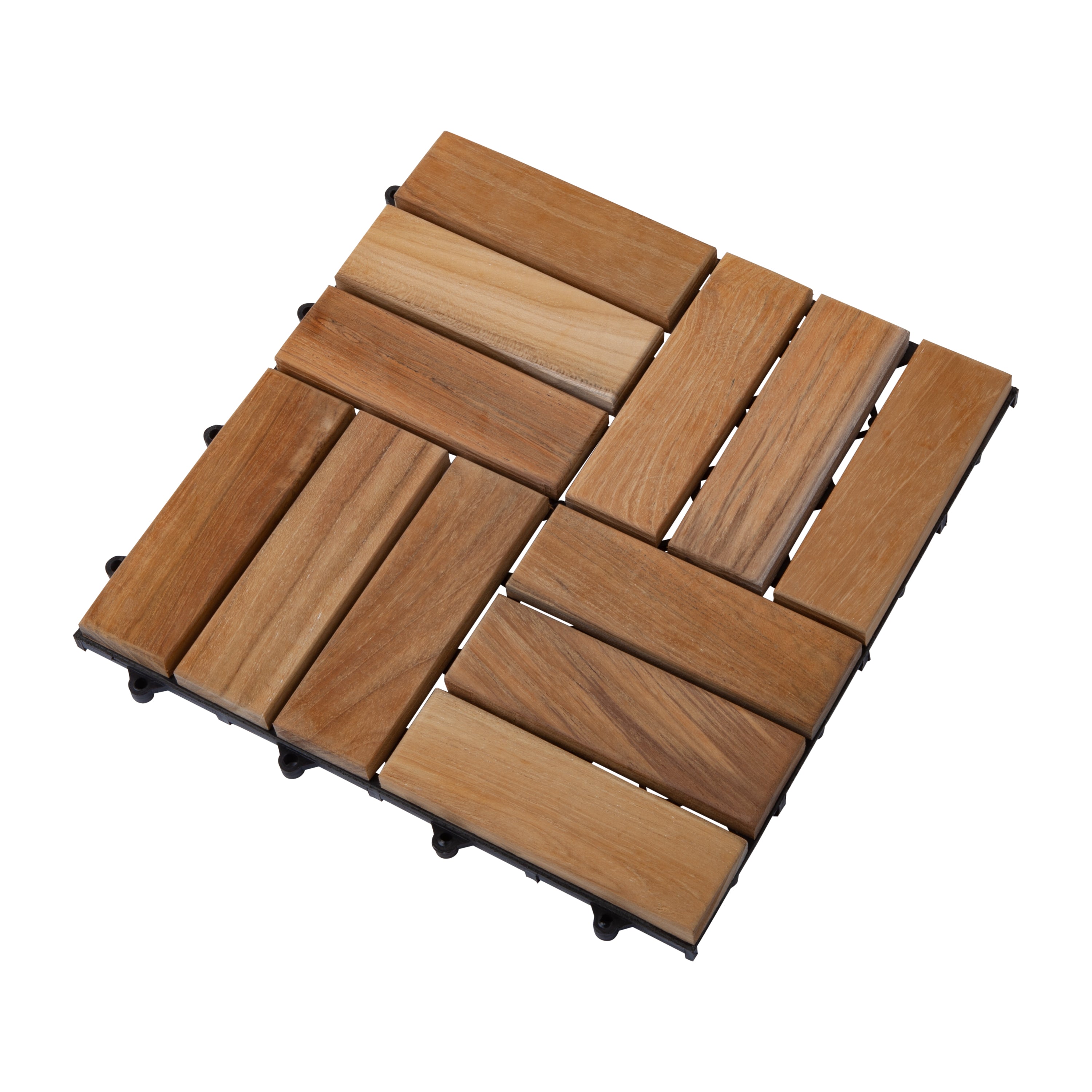 Coastal Natural Teak Outdoor Interlocking Tiles, 12 Slat (10 sq ft)