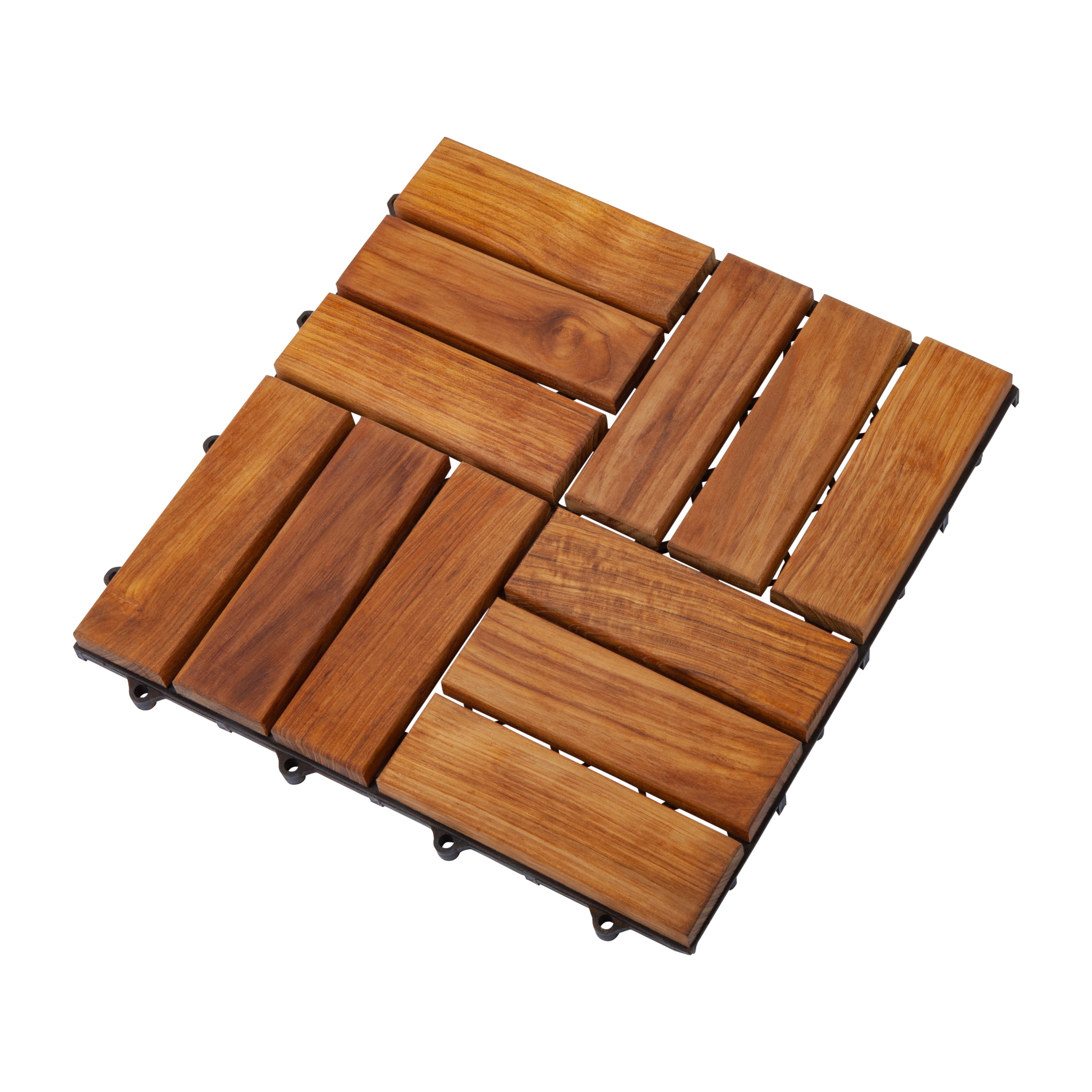 Carlsbad Oiled Teak Outdoor Interlocking Tiles, 12 Slat (10 sq ft)