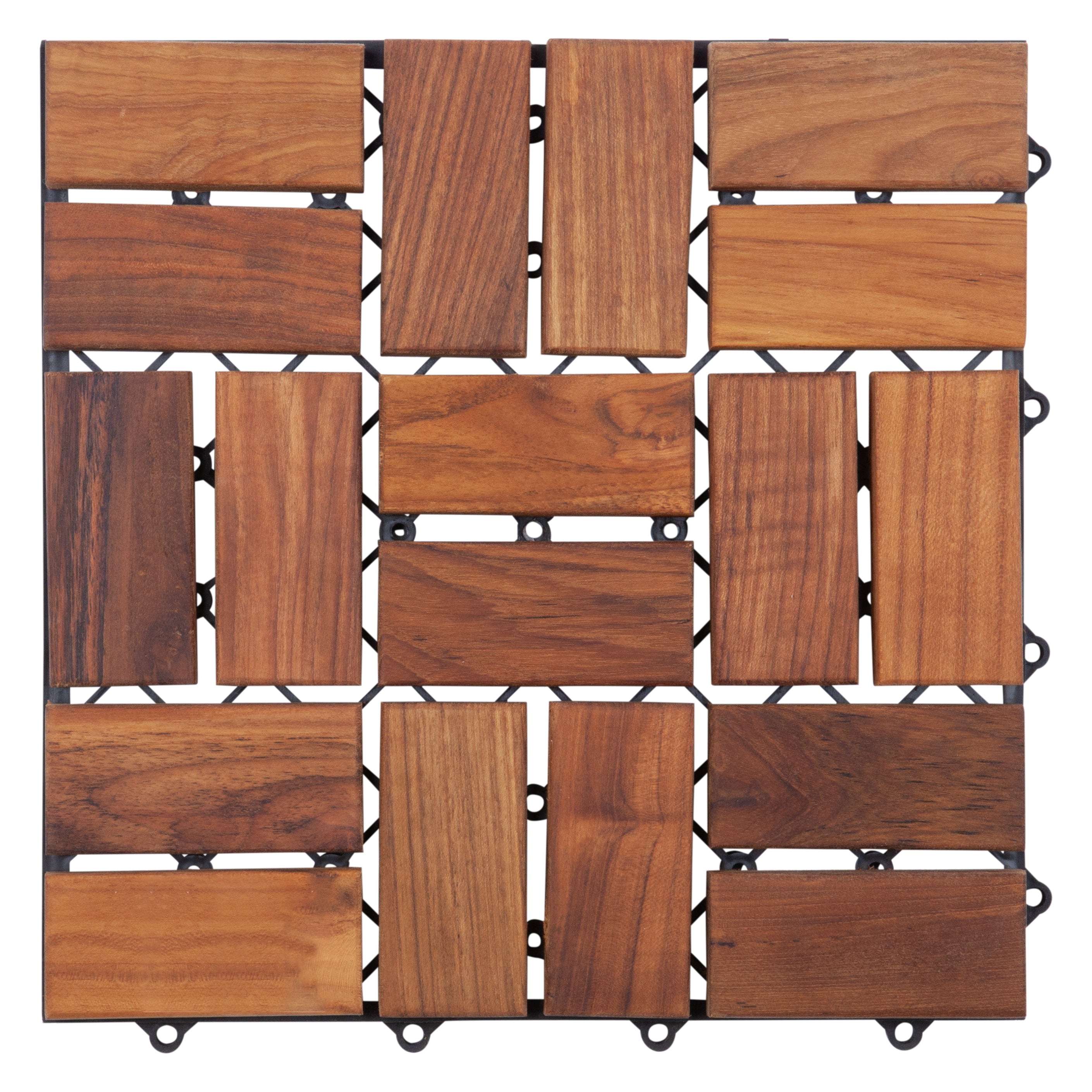 Calgary Oiled Teak Outdoor Interlocking Tiles, 18 Slat (10 sq ft)
