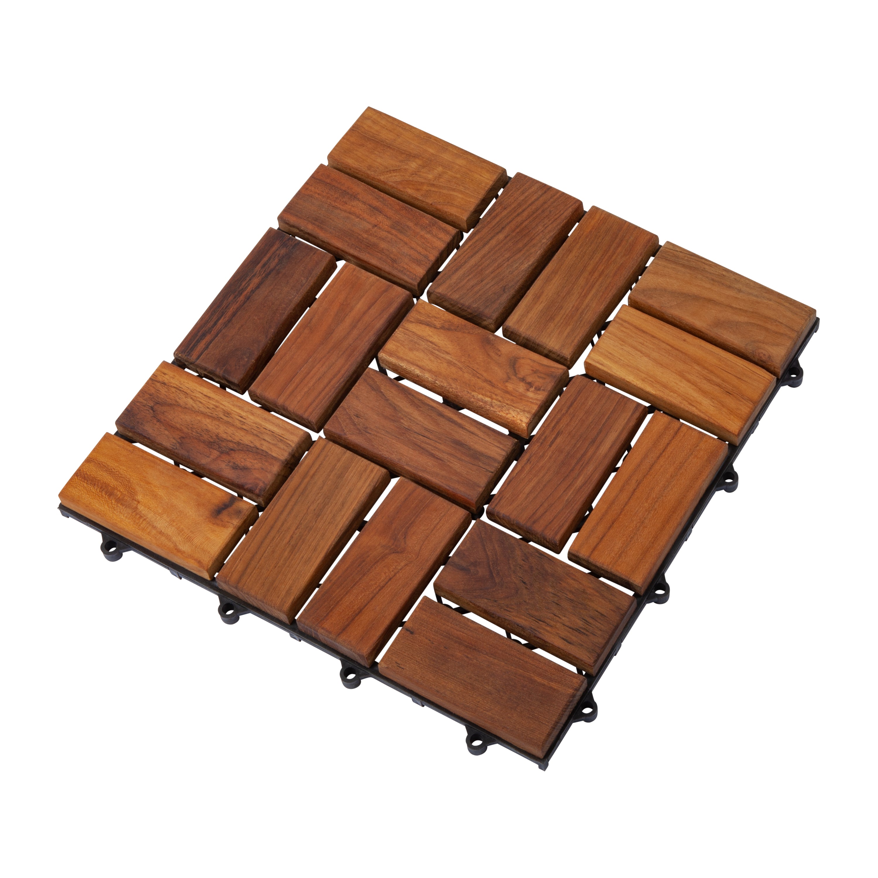 Calgary Oiled Teak Outdoor Interlocking Tiles, 18 Slat (10 sq ft)