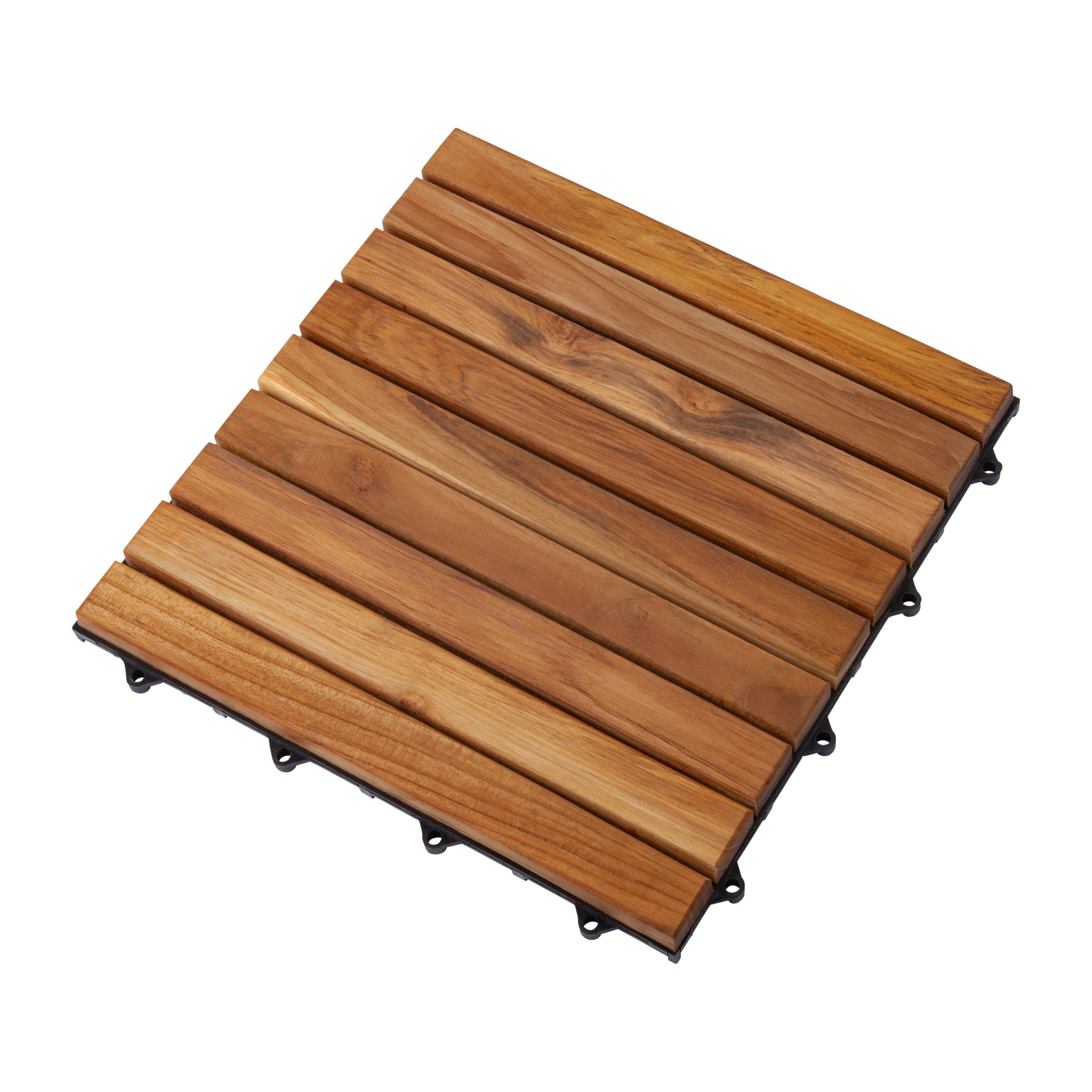 Denali Oiled Teak Outdoor Interlocking Tiles, 9 Slat (10 sq ft)