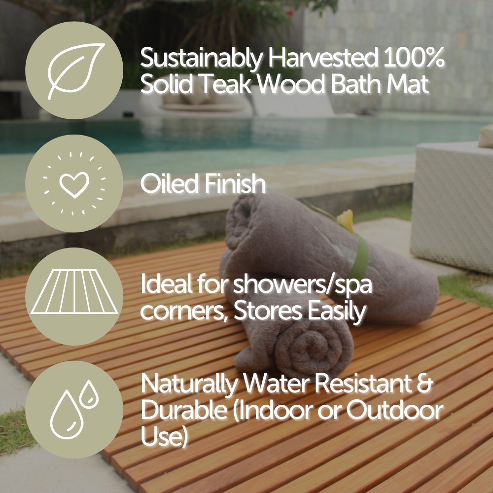 Airstream Oiled Teak Shower and Bath Mat with Rounded Edge 30″ x 30″