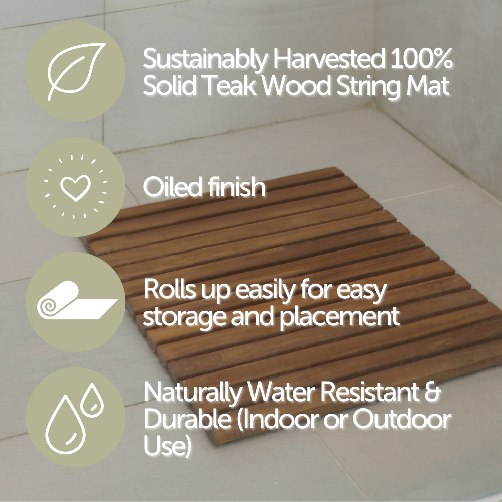 Over-lander Oiled Teak Shower and Bath String Mat 19.6″ x 19.6″