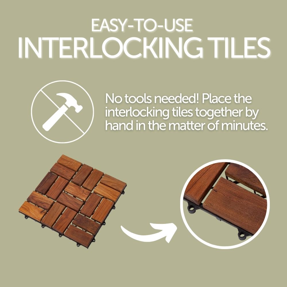 Calgary Oiled Teak Outdoor Interlocking Tiles, 18 Slat (10 sq ft)