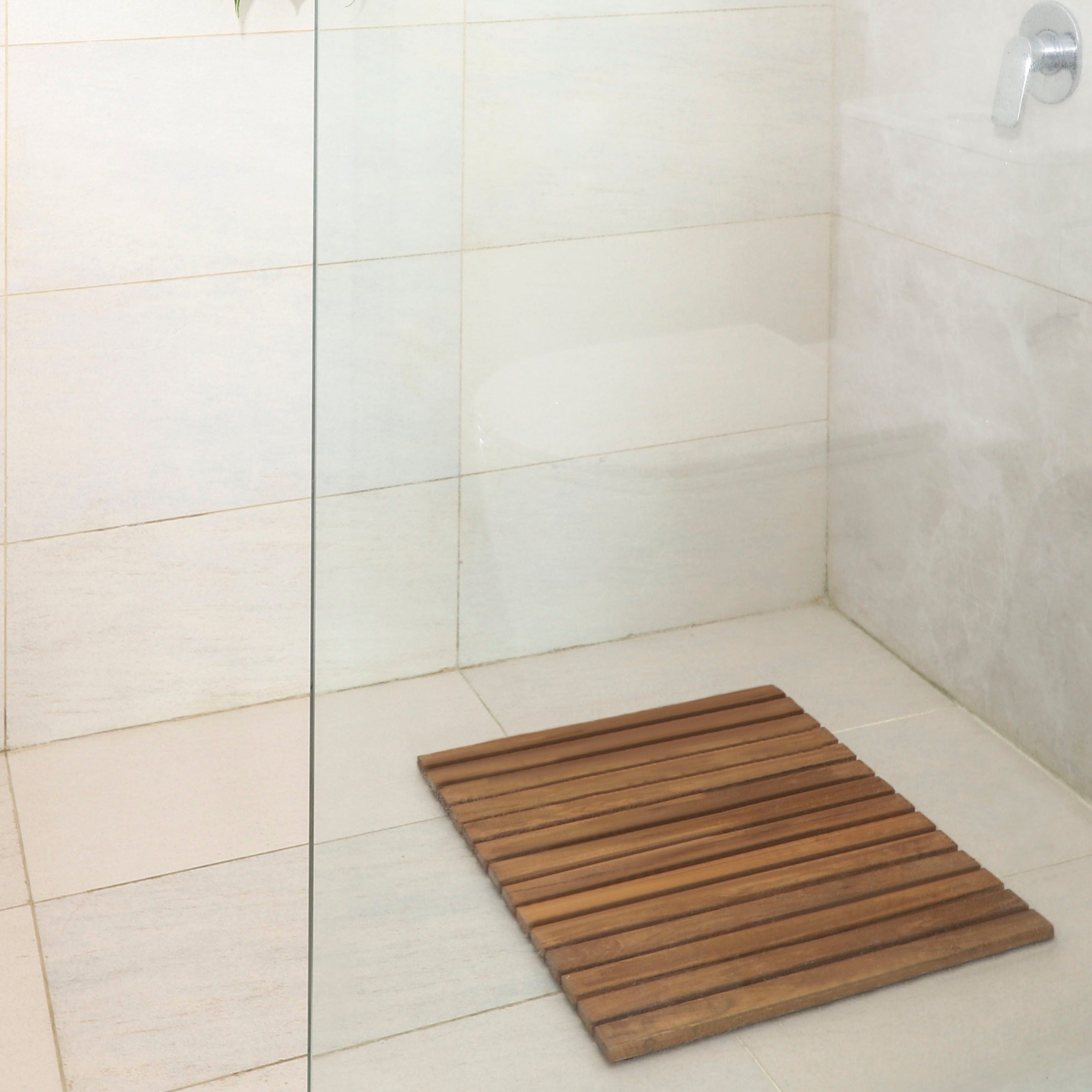 Over-lander Oiled Teak Shower and Bath String Mat 19.6″ x 19.6″