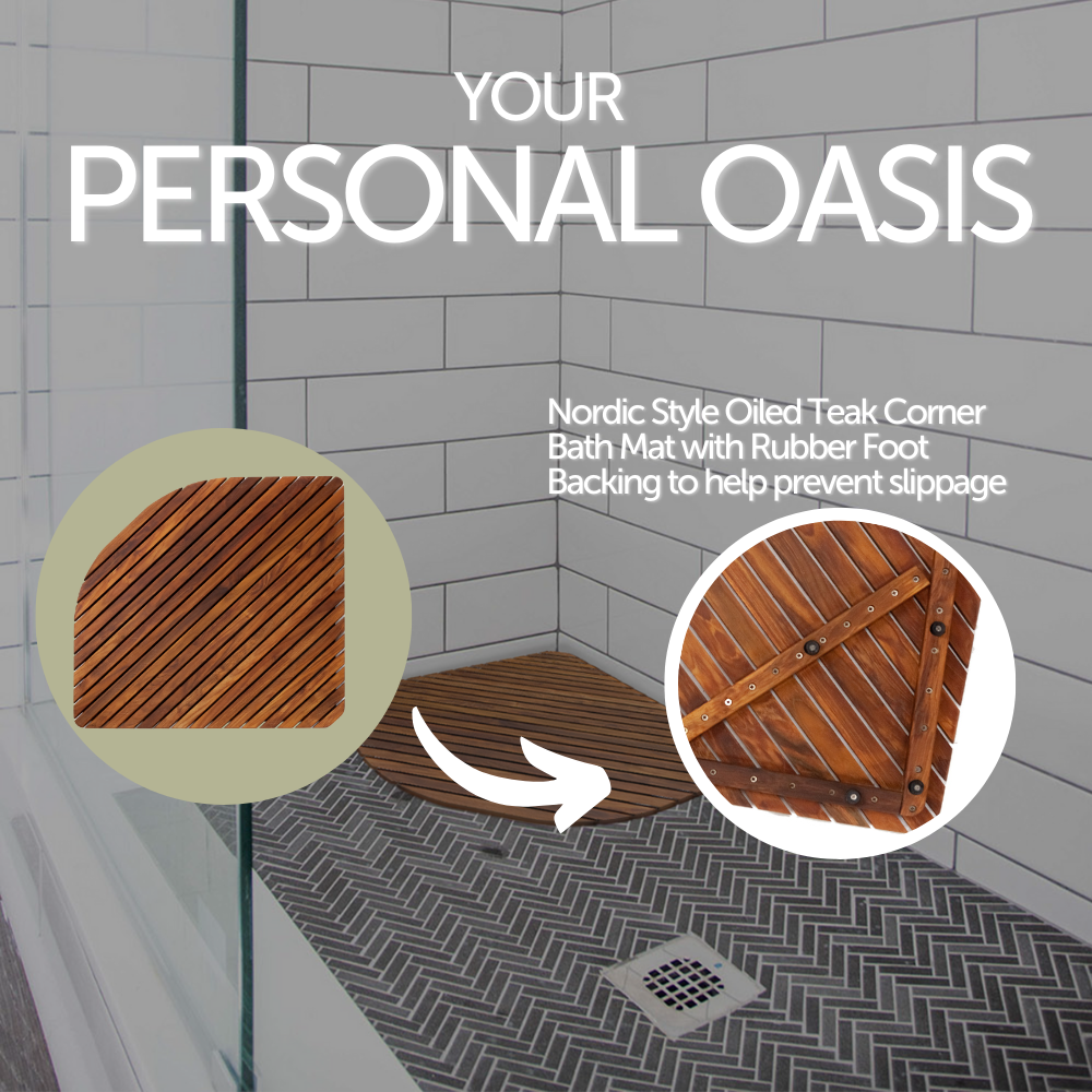 Airstream Oiled Teak Shower and Bath Mat with Rounded Edge 30″ x 30″