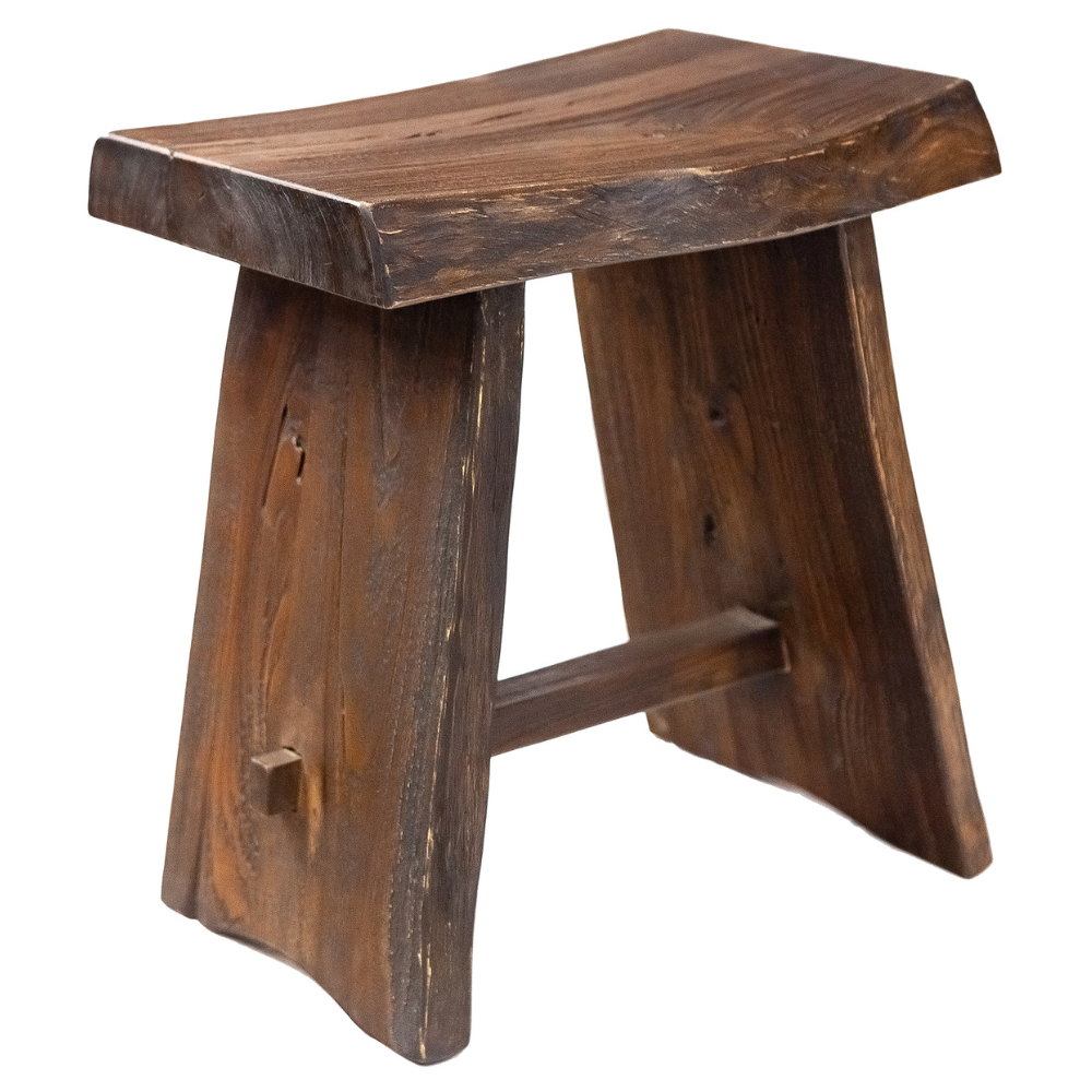 Salem Rustic Teak Shower and Bath Stool with Curved Seat