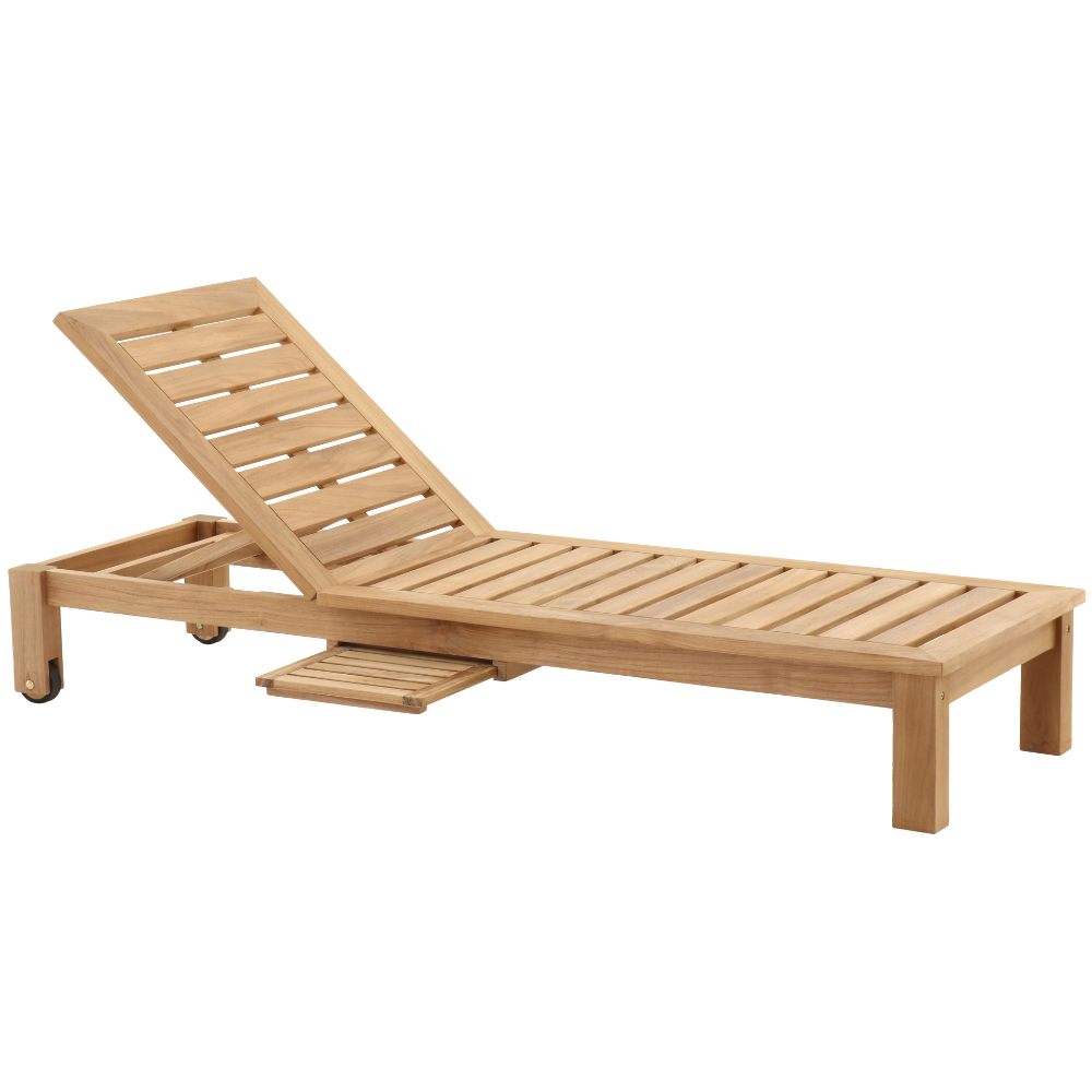 Cancun Natural Teak Outdoor Chaise Lounger with Side Table