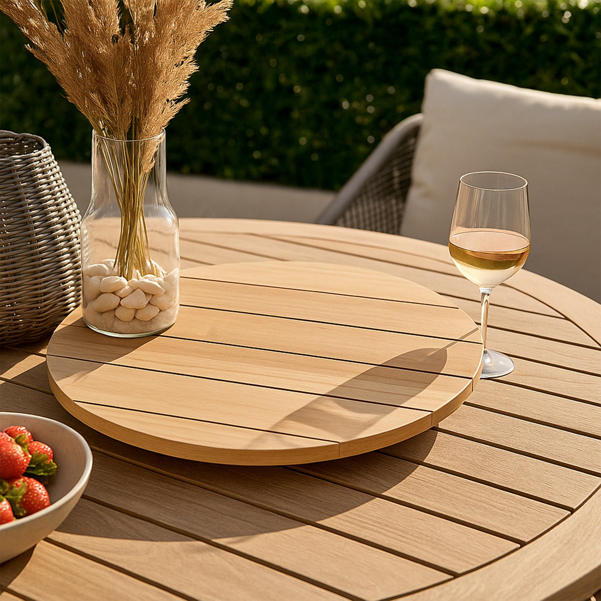 Natural Teak Slatted Lazy Susan 31"