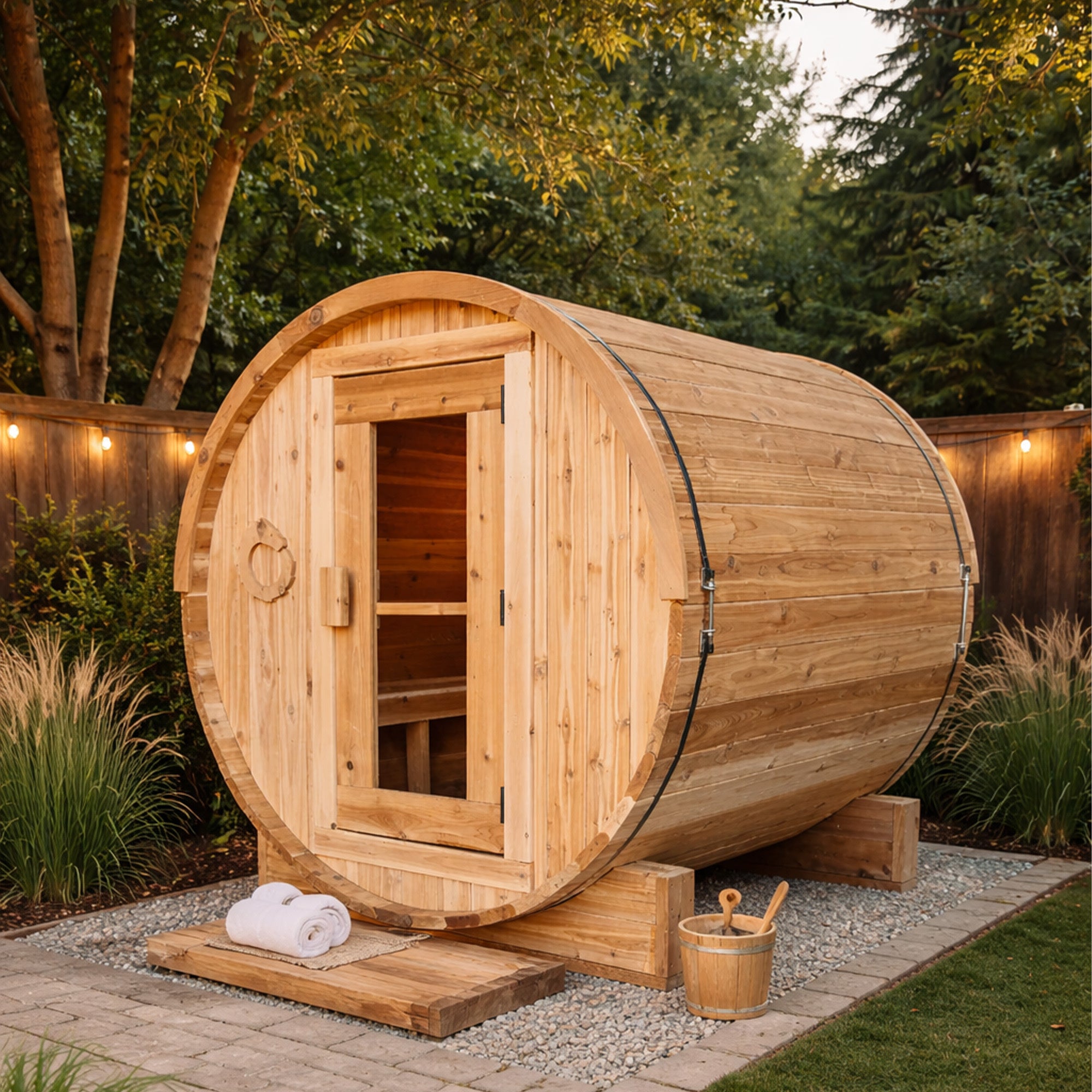 4-Person Cedar Wood Outdoor/Indoor Barrel Sauna
