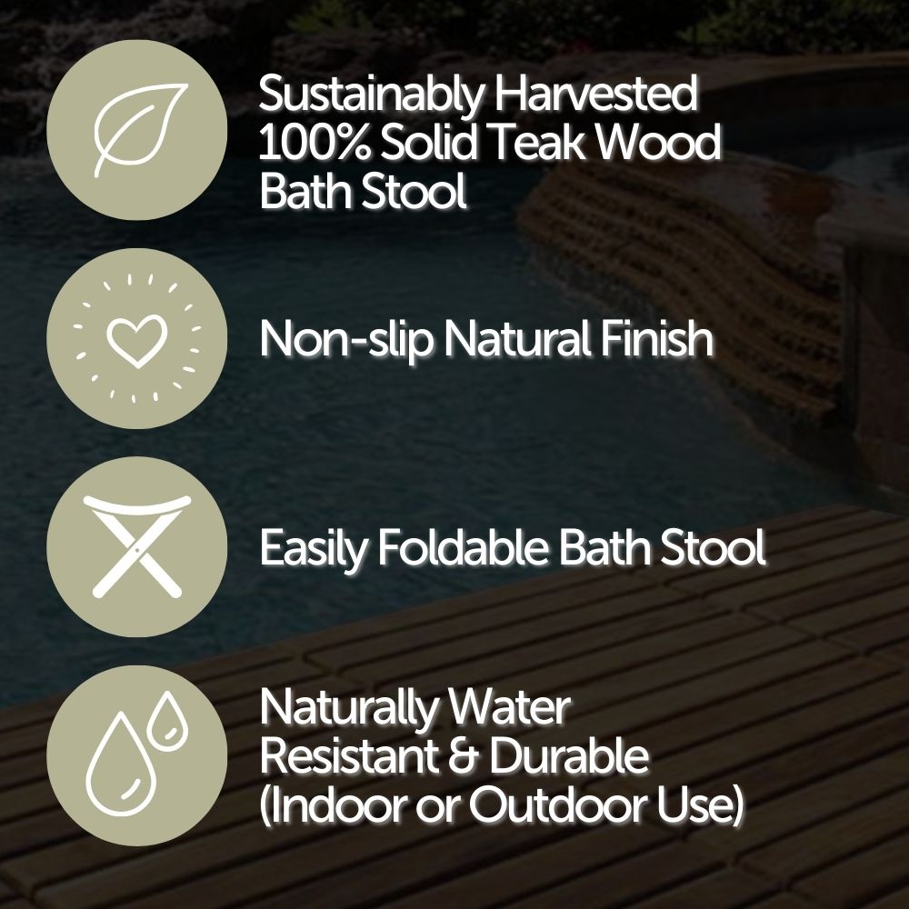 Kingsland Natural Teak Shower and Bath Folding Stool with Horizontal Slats