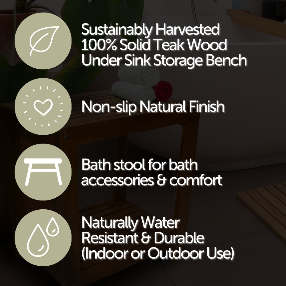 Bali Natural Teak Shower and Bath Spa Bench with Shelf - 35"