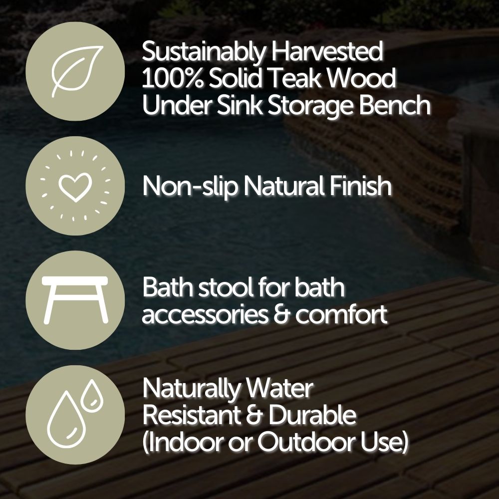 Charleston Natural Teak Spa/Bathroom - Under Sink - Storage Bench - 14"