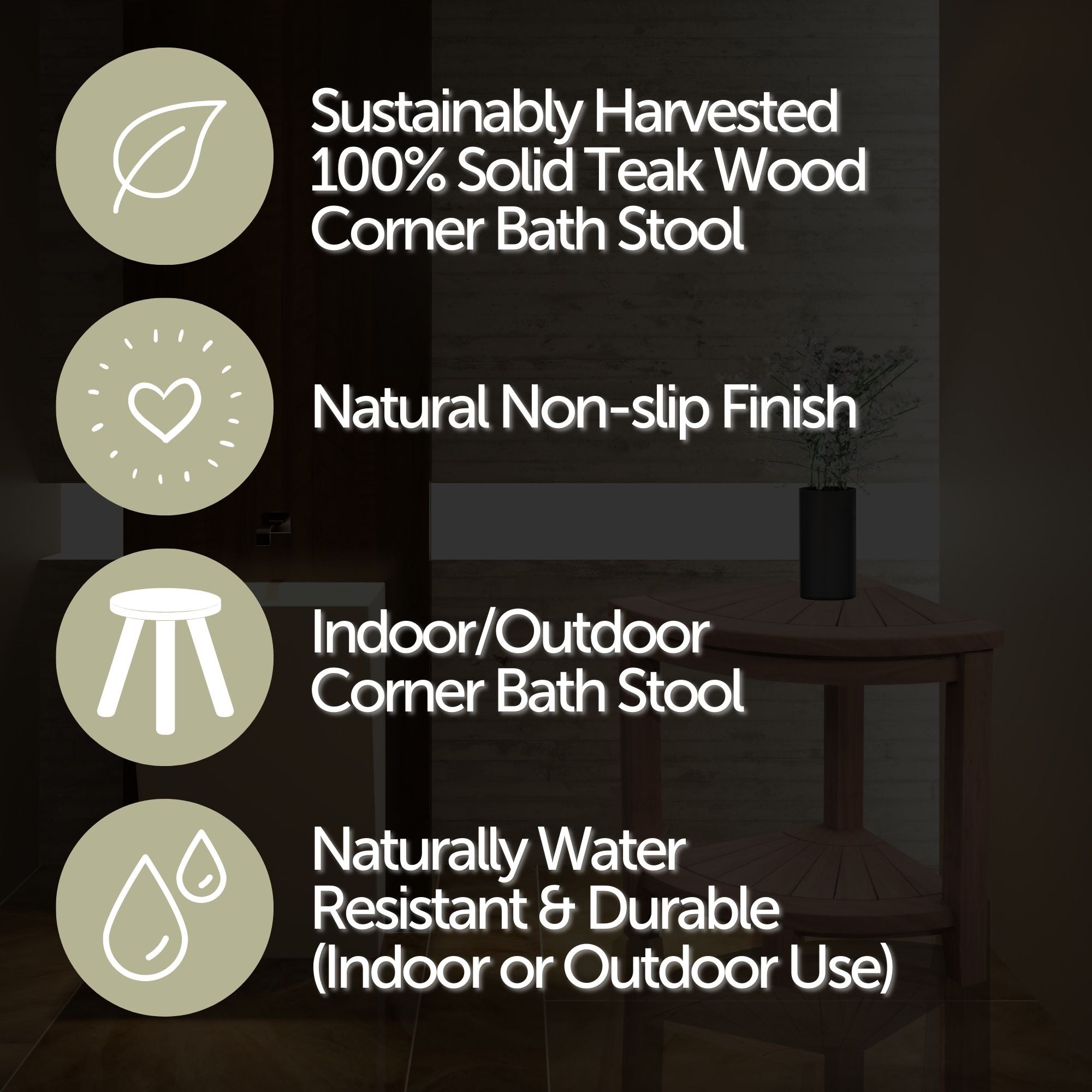 Zimbabwe Natural Teak Shower and Bath Corner Stool with Shelf