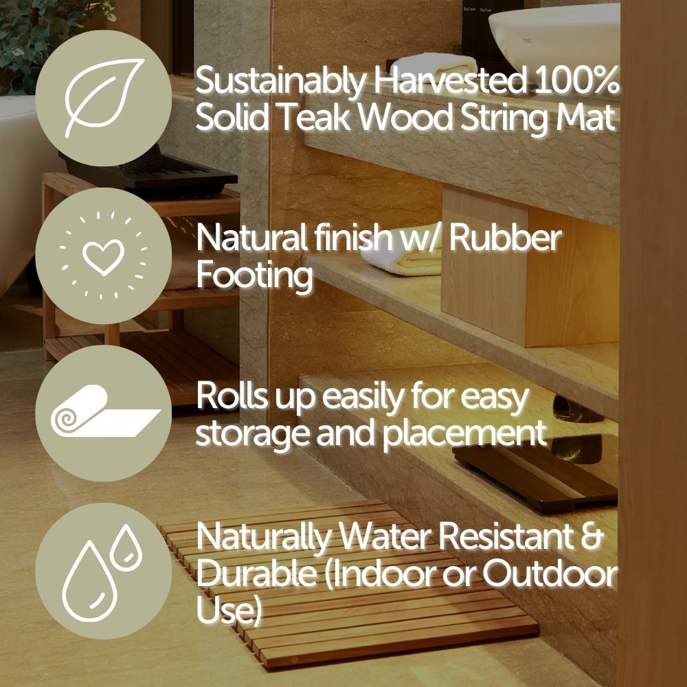 Deschutes Natural Teak Shower and Bath String Mat with Rubber Feet 23.62" x 15.75"
