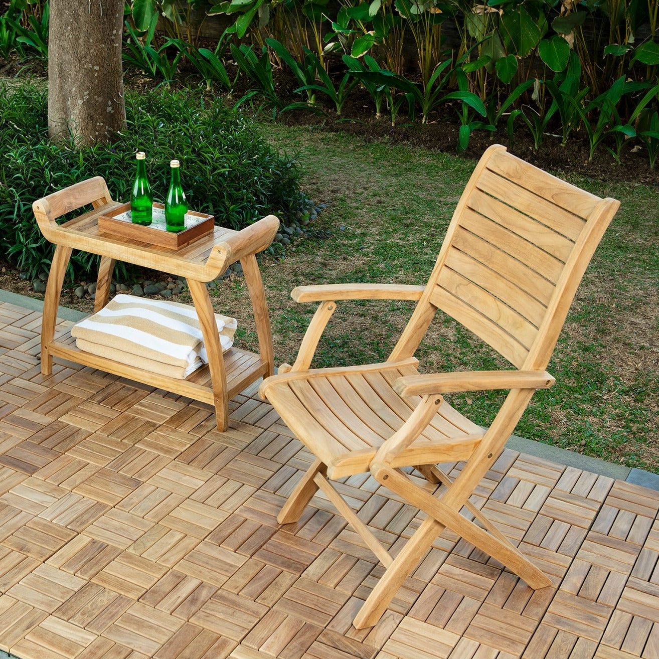 Sequoia Natural Teak Outdoor Folding Chair with Arm Rests