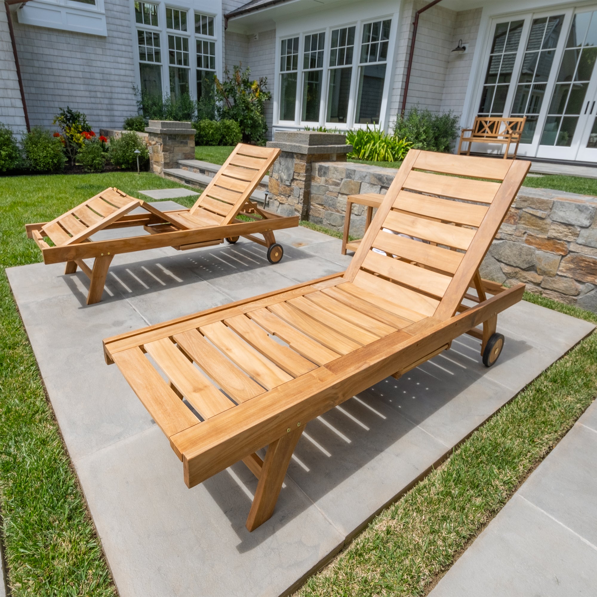 Naples Natural Teak Outdoor Sun Lounger with Adjustable Seat and Side