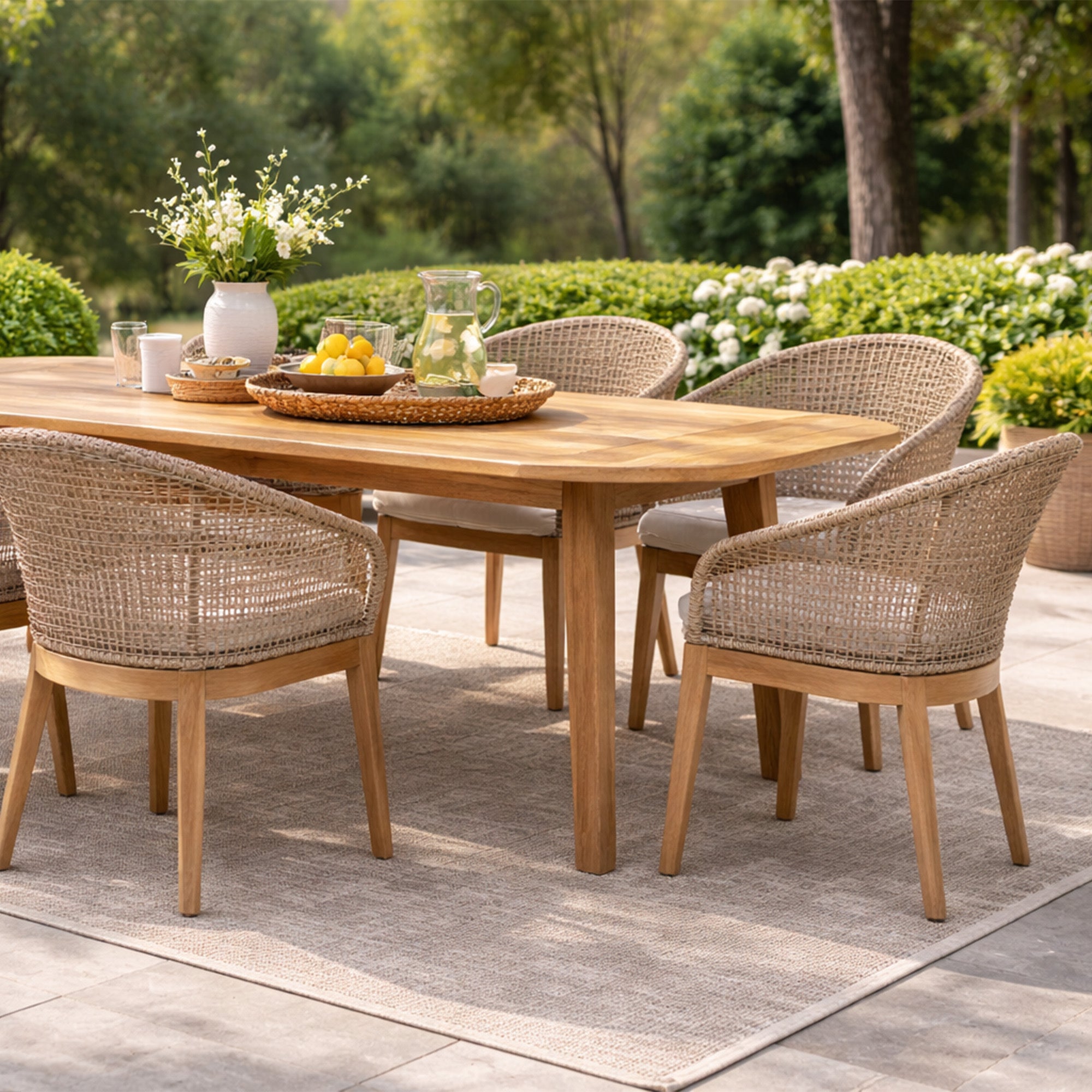Natural Teak Dining Chair with Rattan Weaving